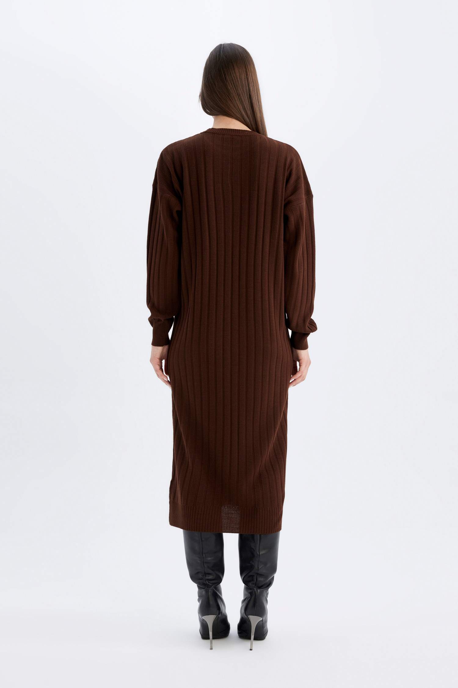 Regular Fit Yarım Balıkçı Yaka Basic Düz Uzun Kollu Triko Elbise