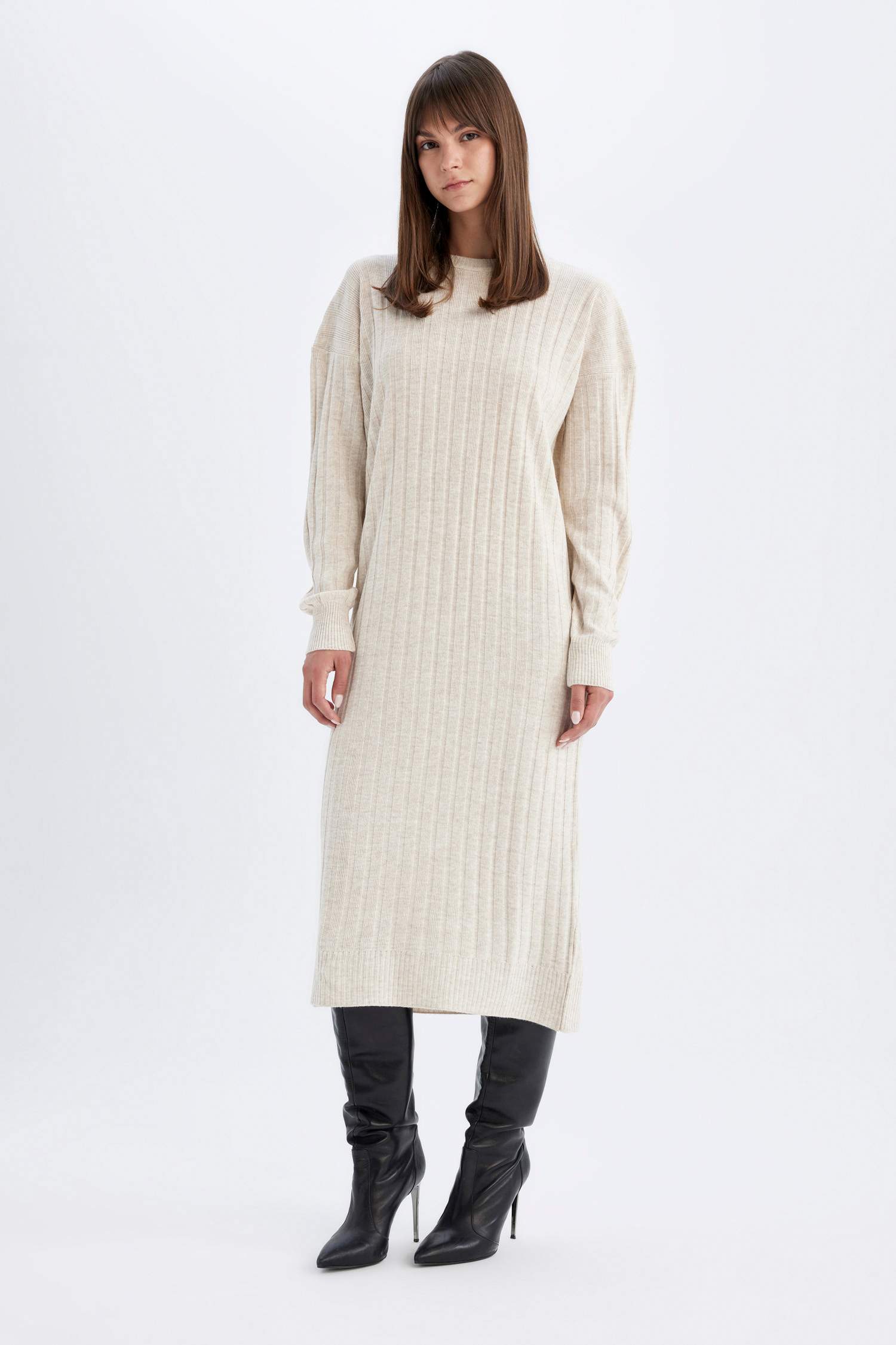 Regular Fit Half Turtleneck Midi Basic Dress