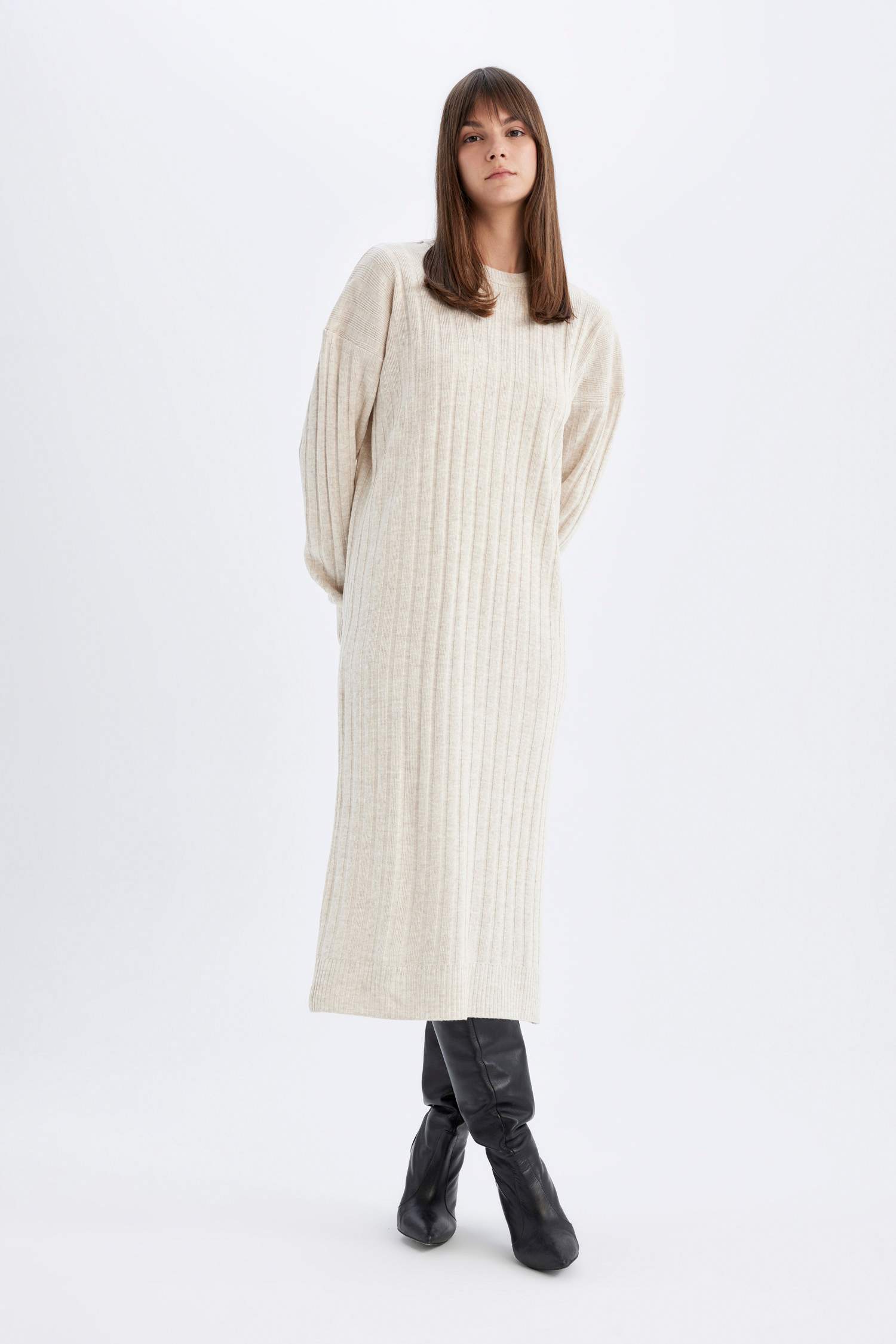 Regular Fit Half Turtleneck Midi Basic Dress
