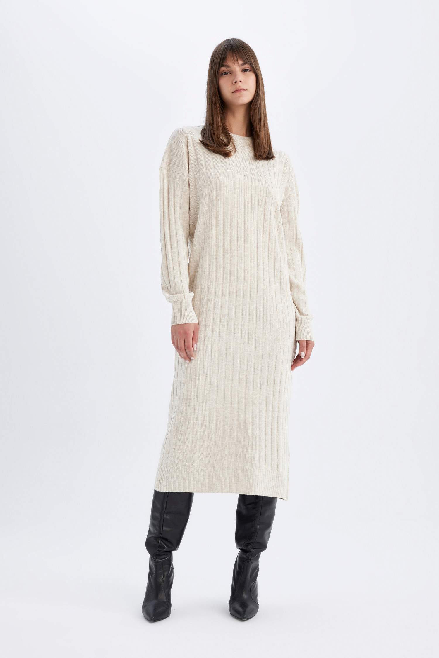 Regular Fit Half Turtleneck Midi Basic Dress