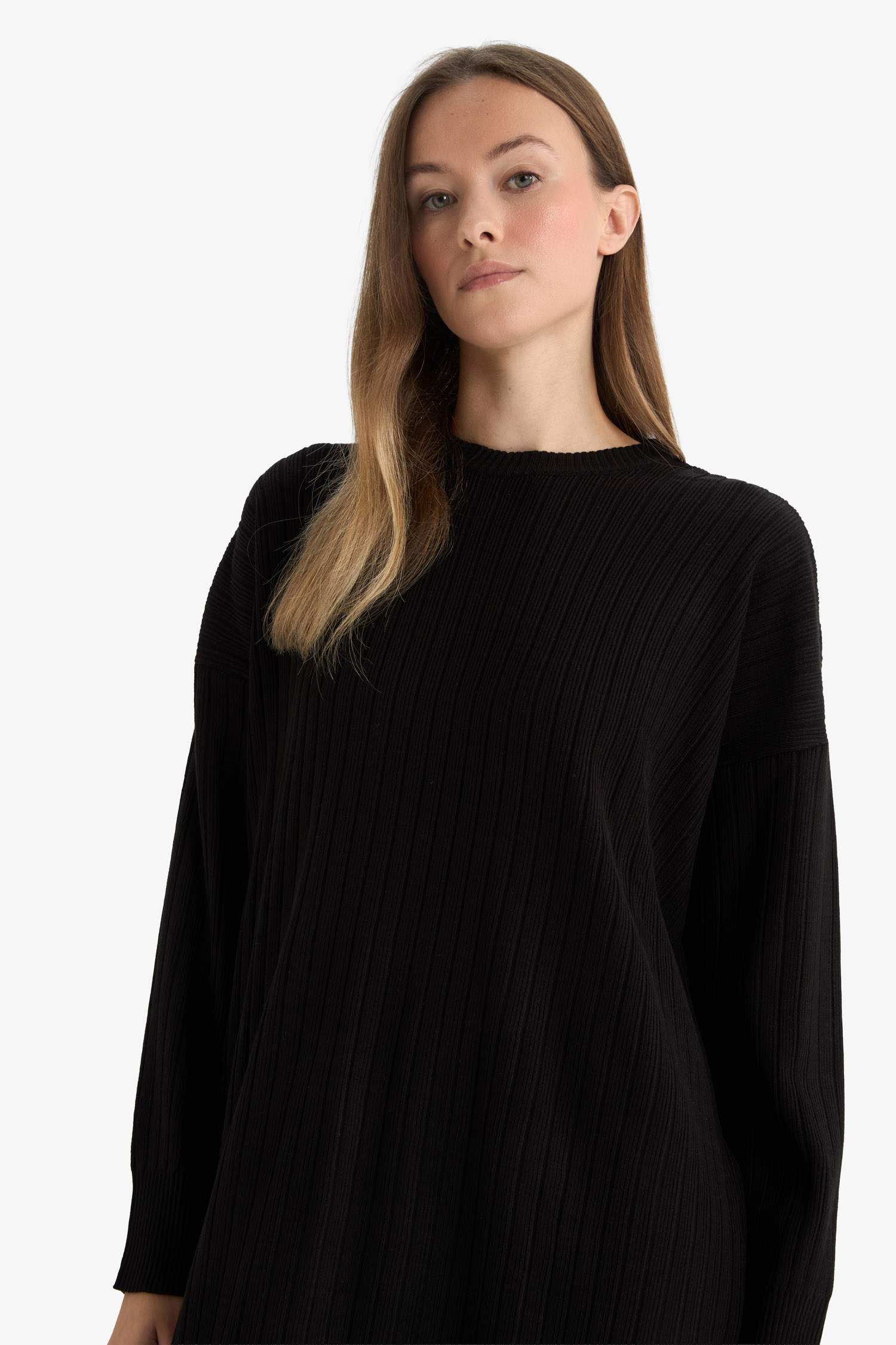 Regular Fit Half Turtleneck Long Sleeve Midi Dress