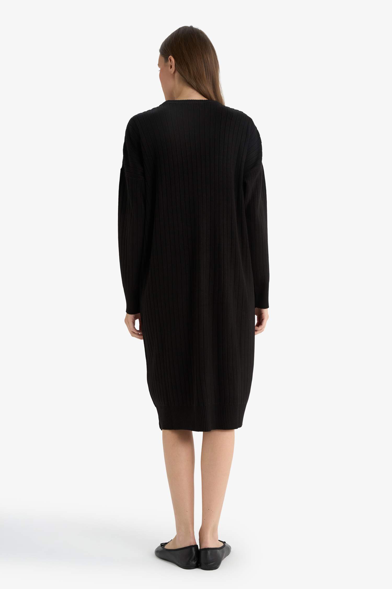 Regular Fit Half Turtleneck Long Sleeve Midi Dress