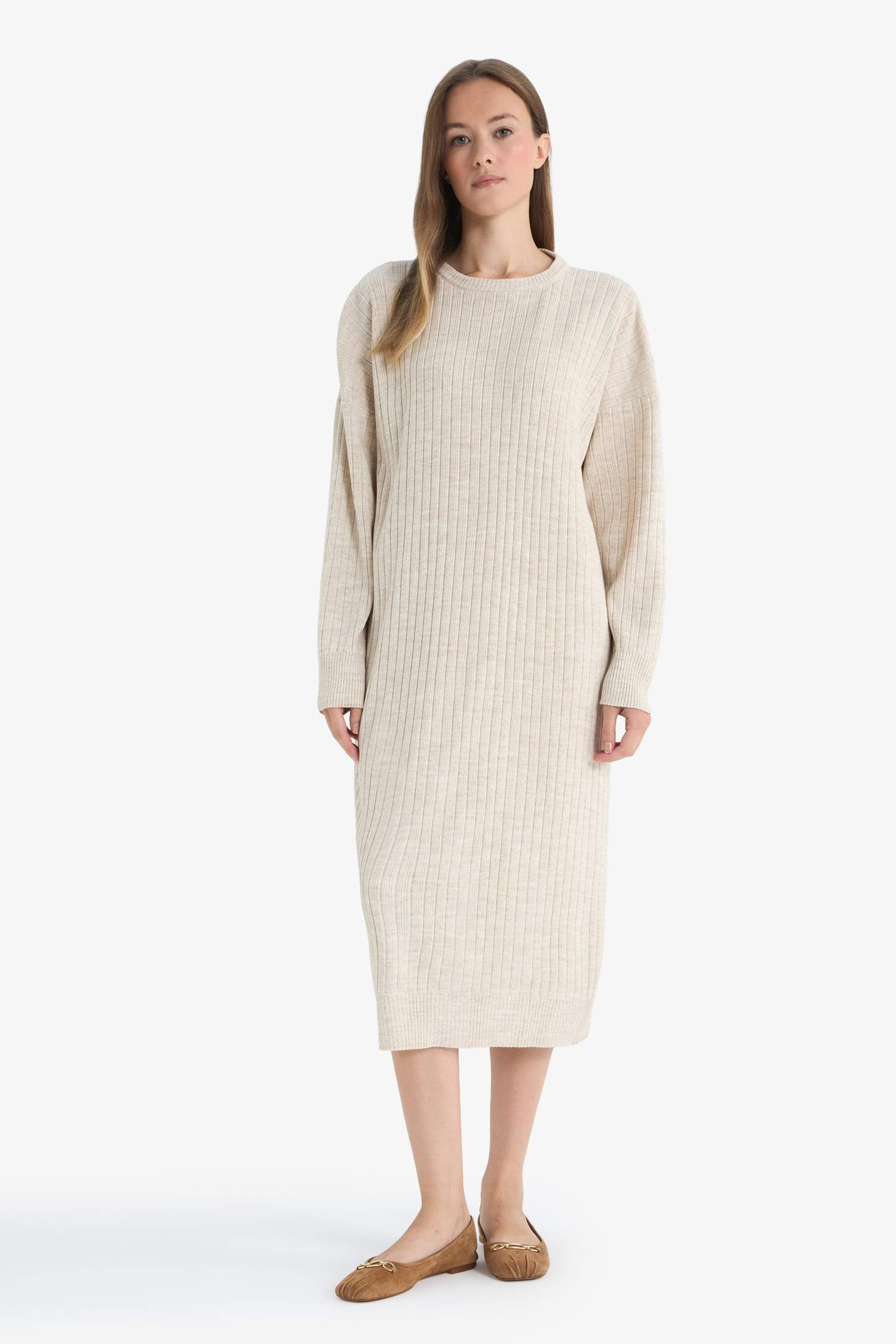 Robe en tricot à Manches Longues Coupe régulière et col roulé