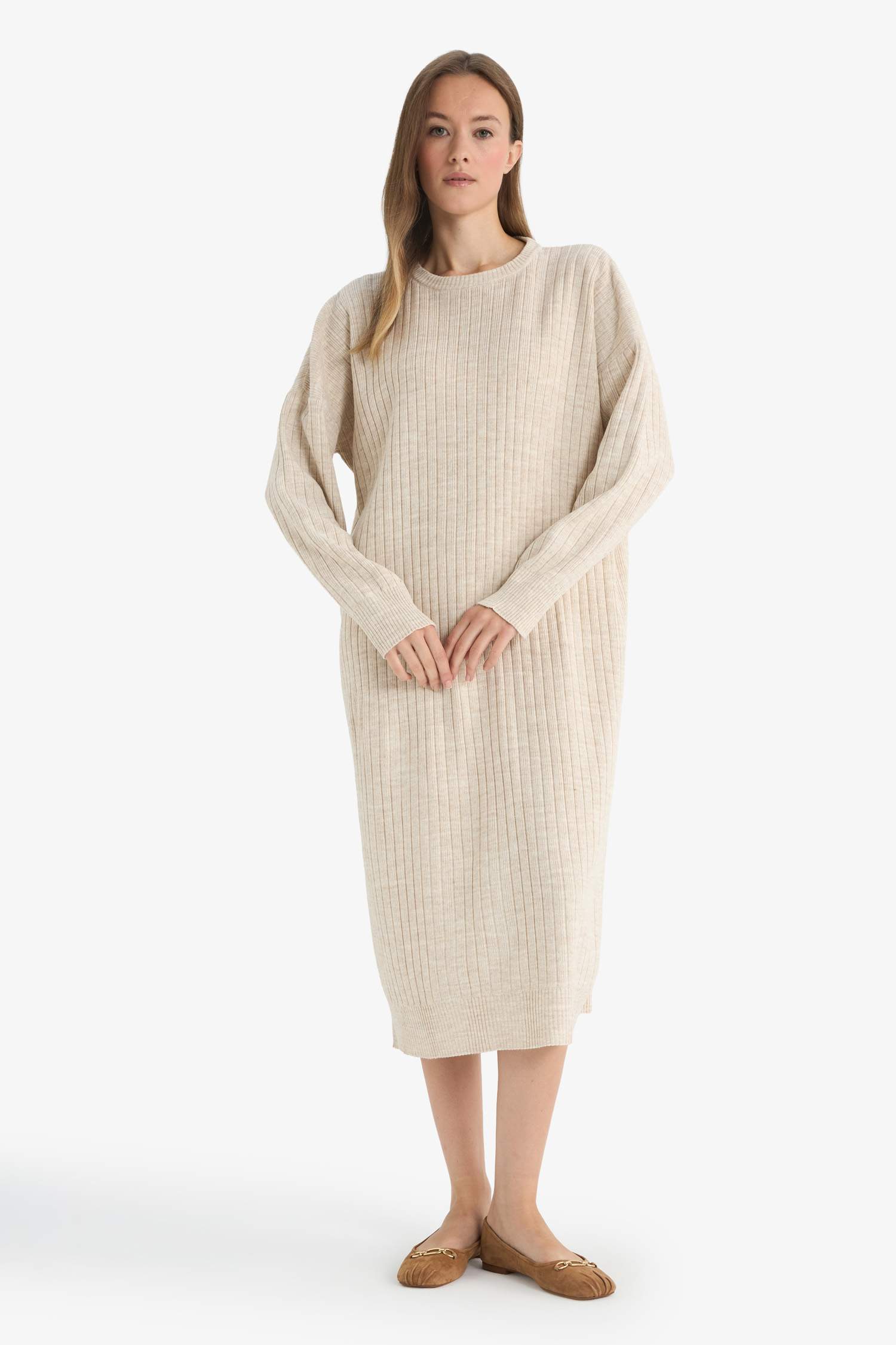 Robe en tricot à Manches Longues Coupe régulière et col roulé