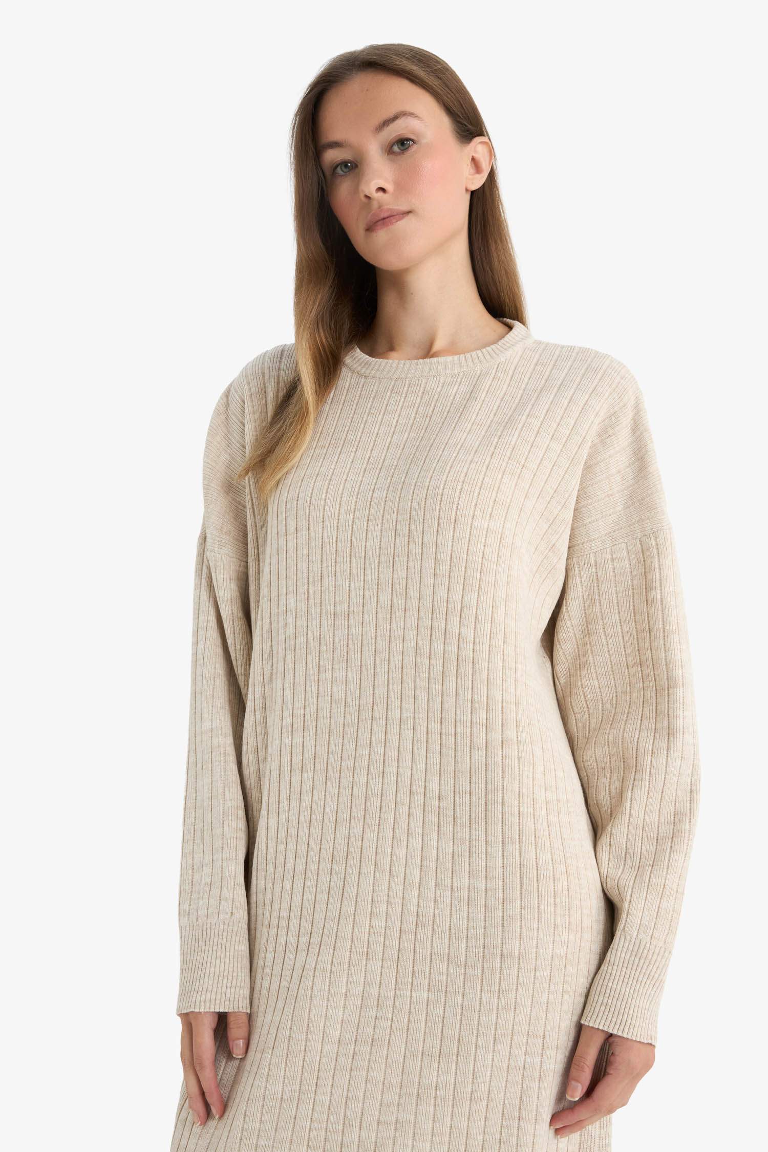 Robe en tricot à Manches Longues Coupe régulière et col roulé