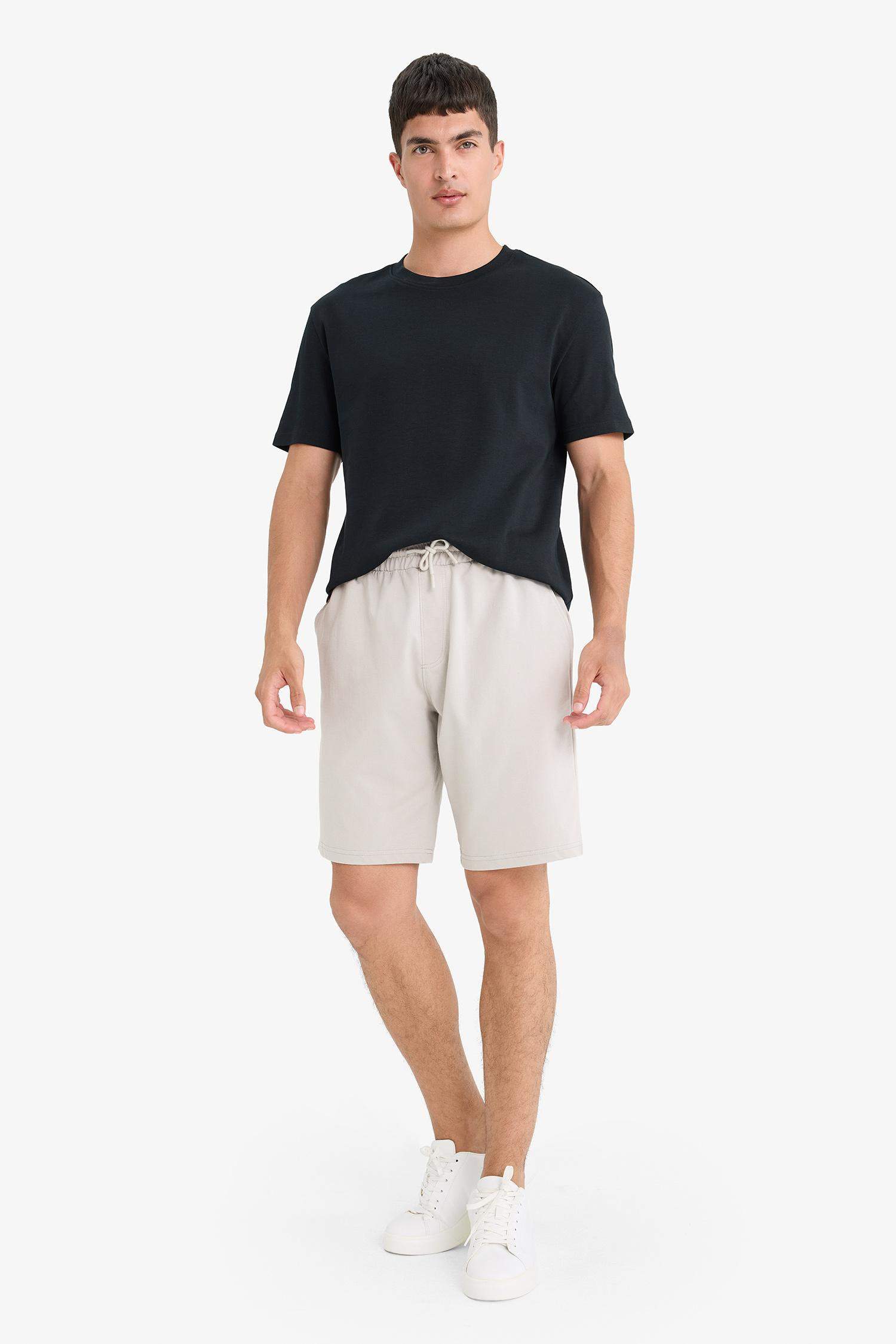 Slim Fit Dar Kesim Cepli Pamuklu Basic Düz Bermuda Şort