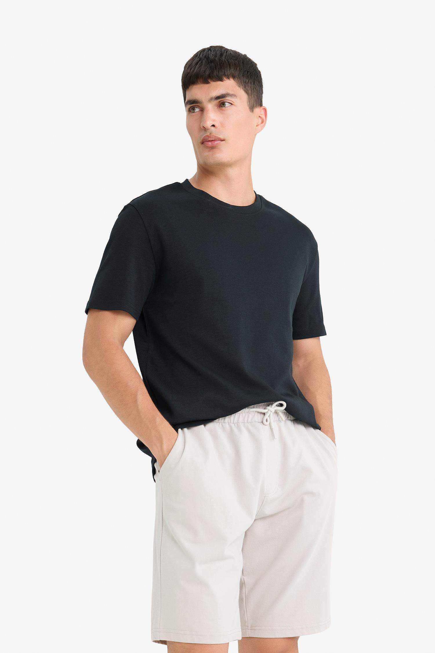 Slim Fit Dar Kesim Cepli Pamuklu Basic Düz Bermuda Şort