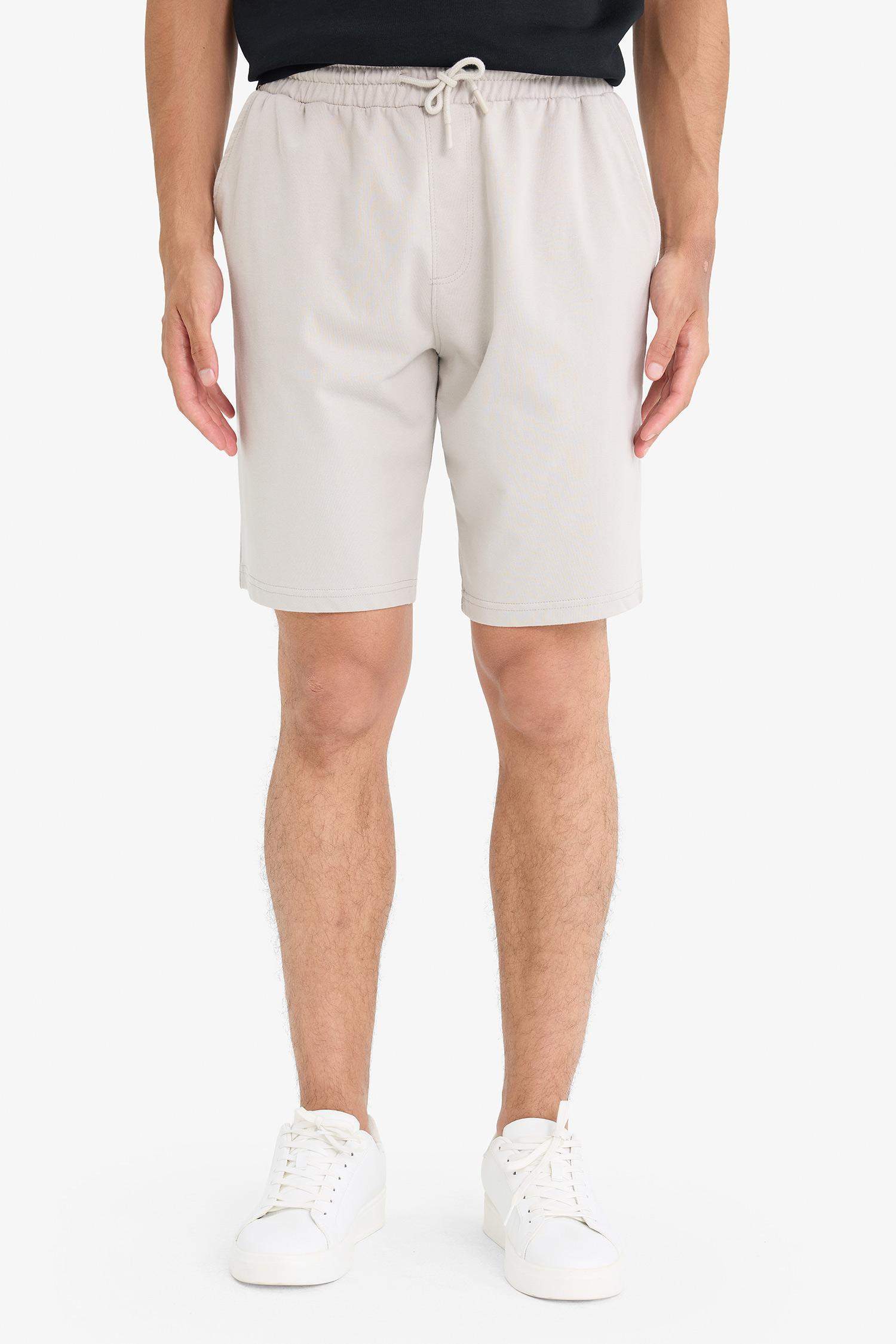 Slim Fit Dar Kesim Cepli Pamuklu Basic Düz Bermuda Şort