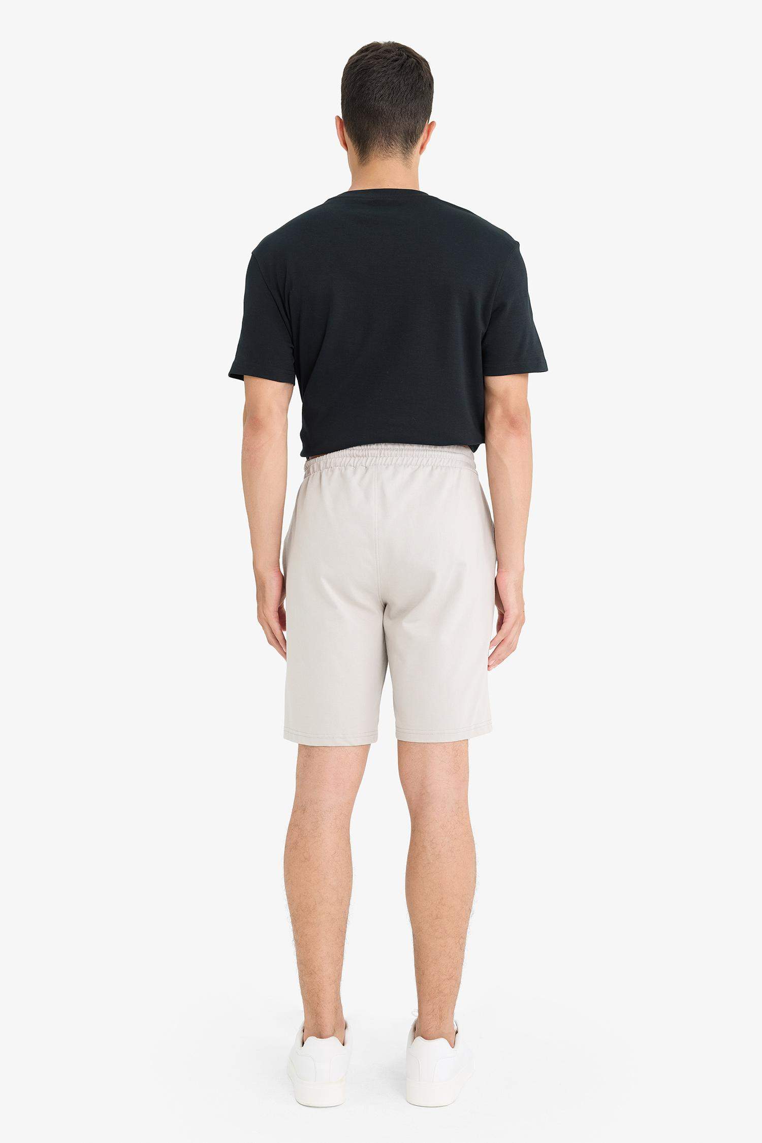 Slim Fit Dar Kesim Cepli Pamuklu Basic Düz Bermuda Şort