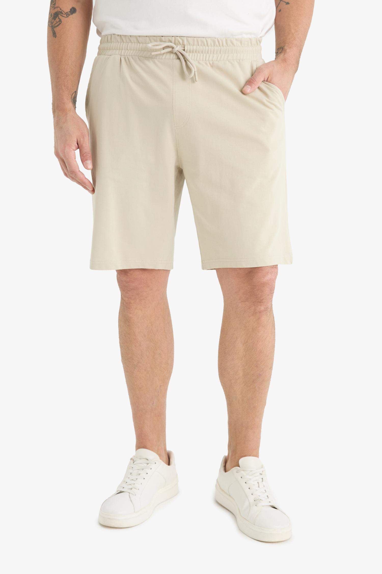 Slim Fit Dar Kesim Cepli Pamuklu Basic Düz Bermuda Şort