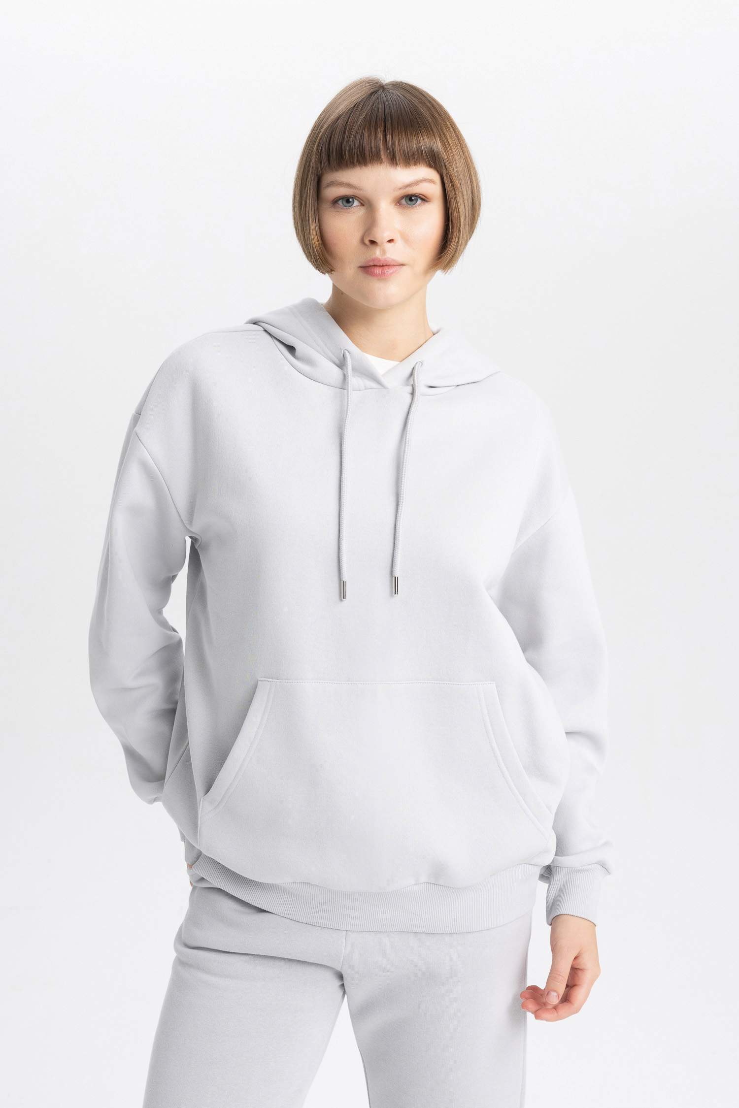 Relax Fit Kapüşonlu Kanguru Cepli Kalın Basic Düz Sweatshirt