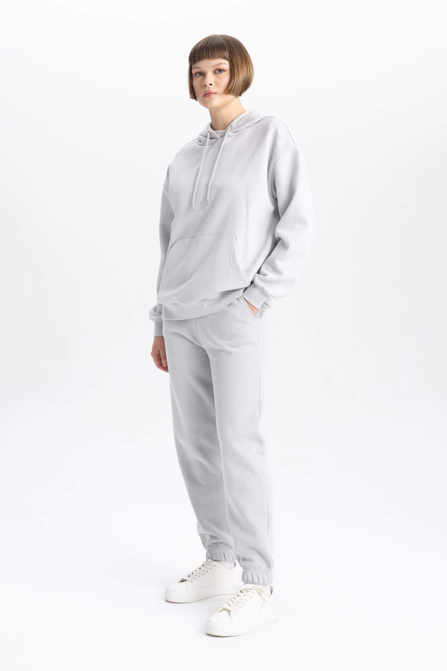 Relax Fit Kapüşonlu Kanguru Cepli Kalın Basic Düz Sweatshirt