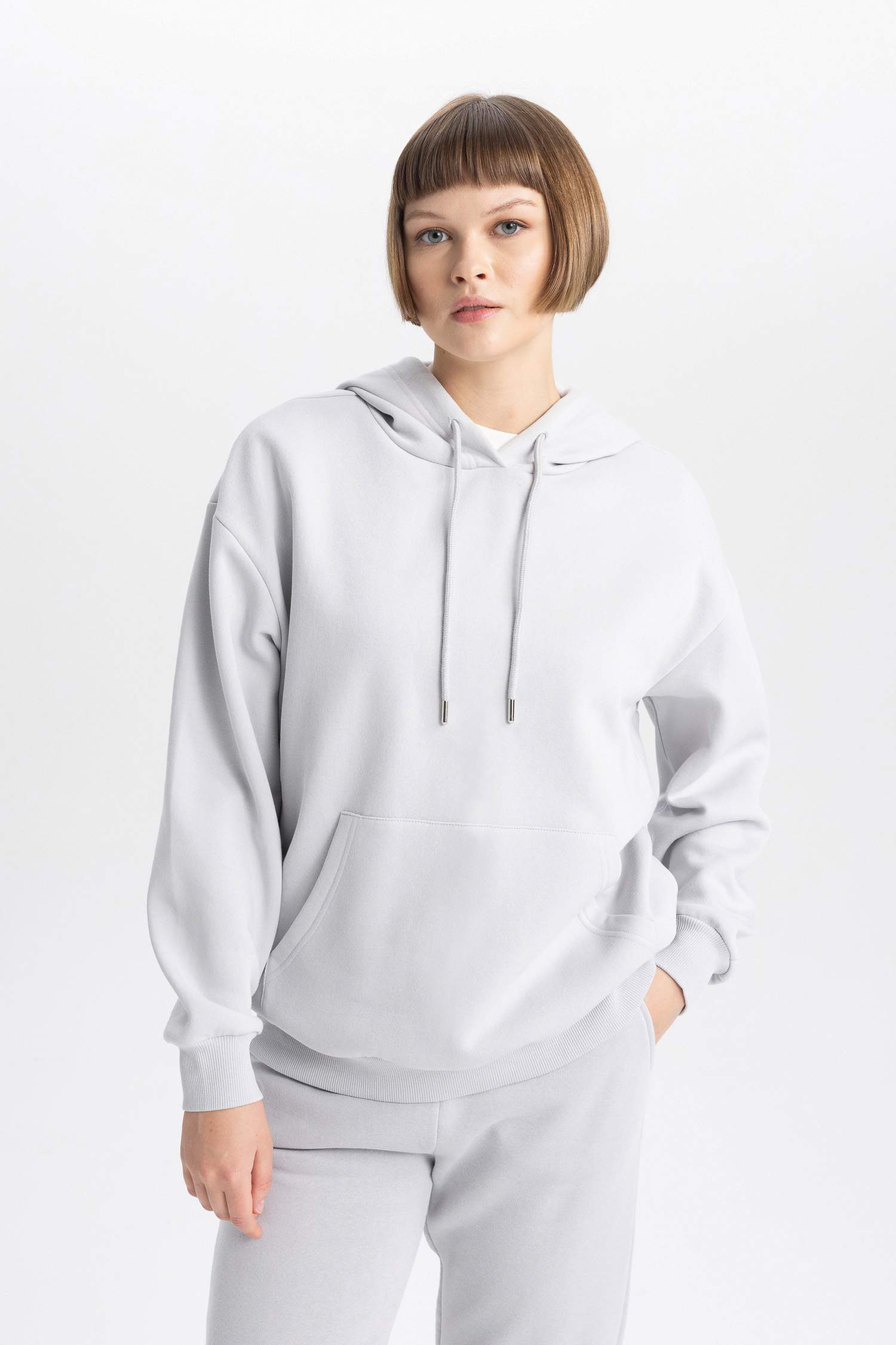 Relax Fit Kapüşonlu Kanguru Cepli Kalın Basic Düz Sweatshirt