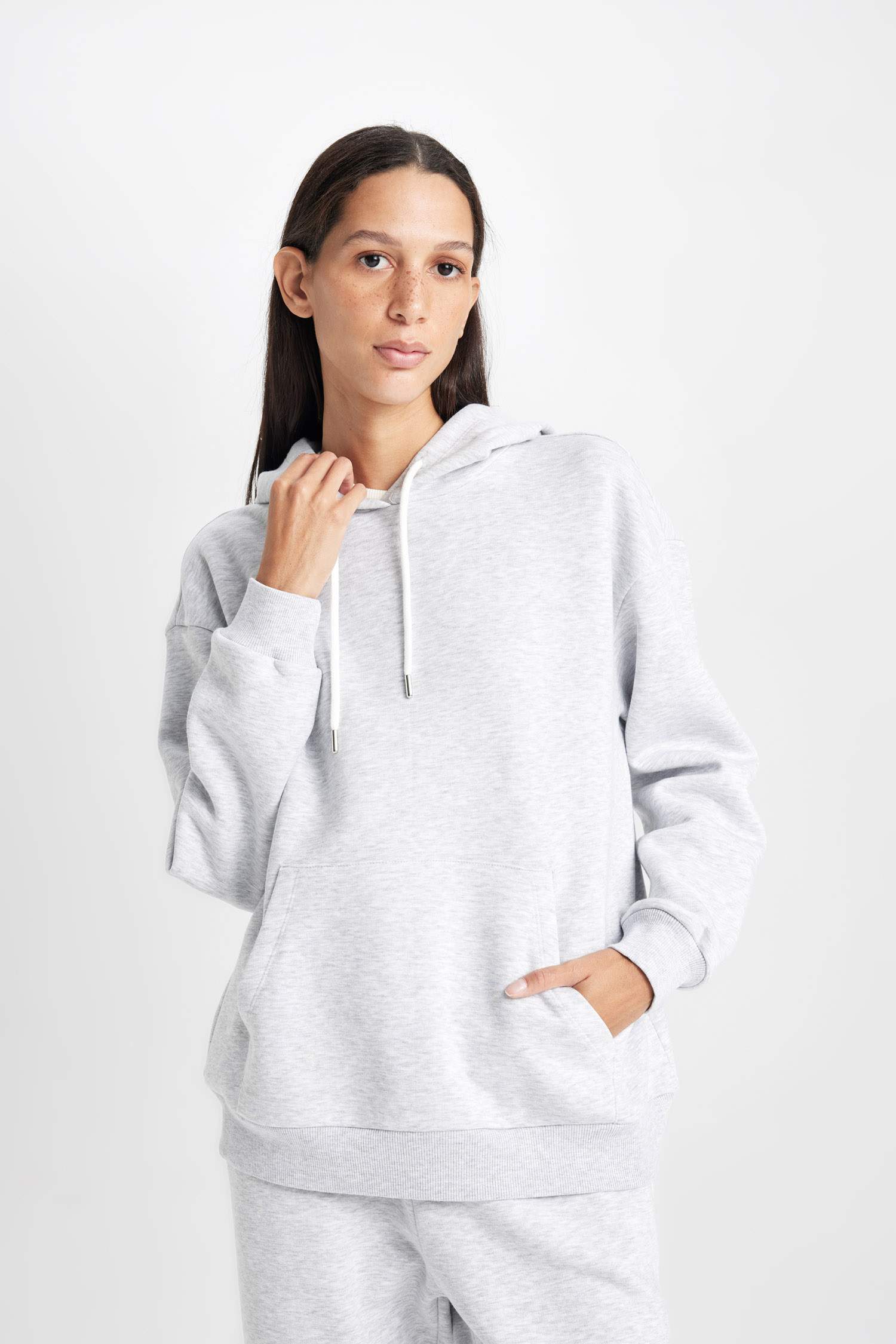 Relax Fit Kapüşonlu Kanguru Cepli Kalın Basic Düz Sweatshirt