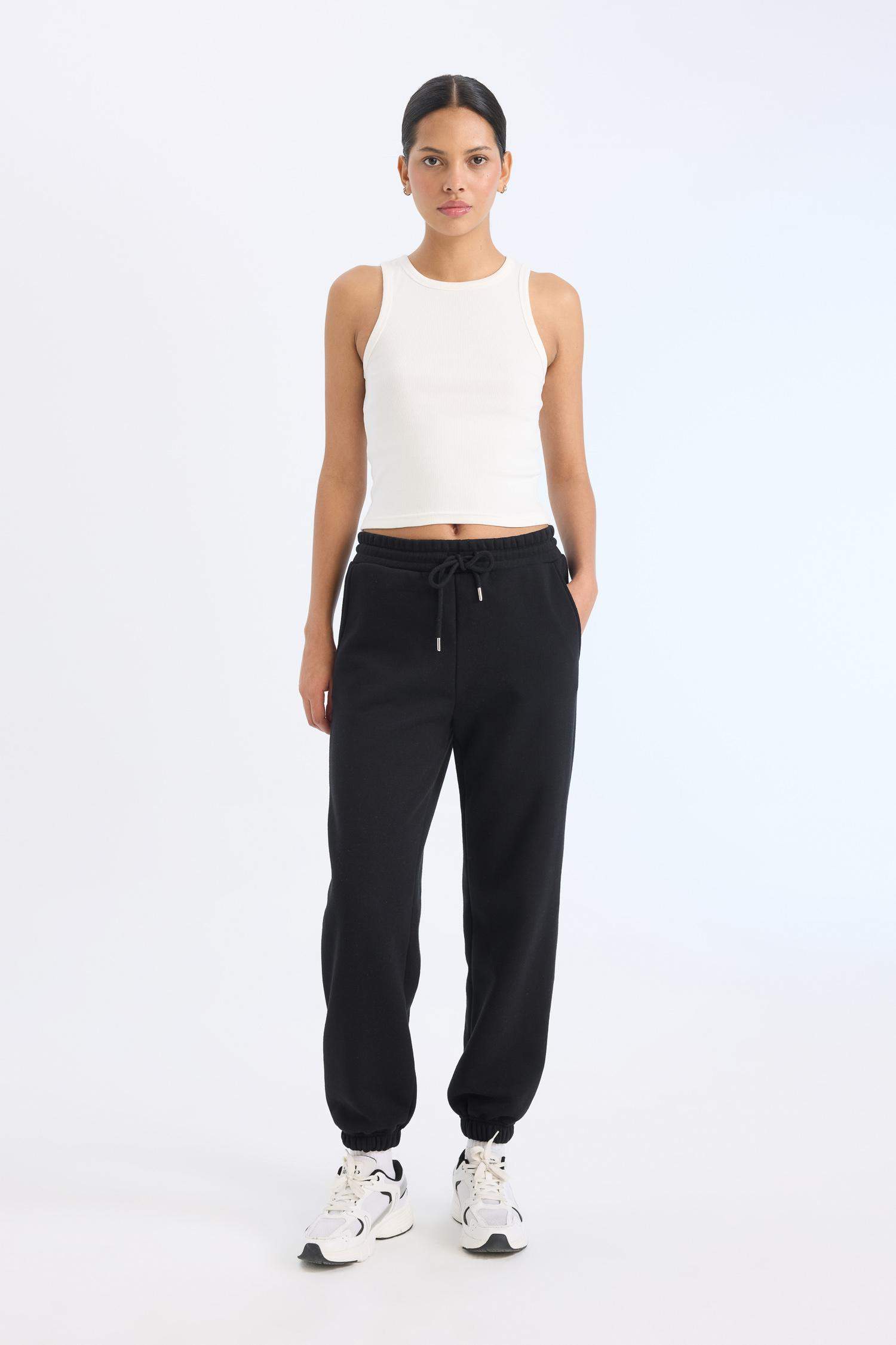 Kalın Jogger Eşofman Altı Beli Paçası Lastikli Bağcıklı Basic Düz Cepli  