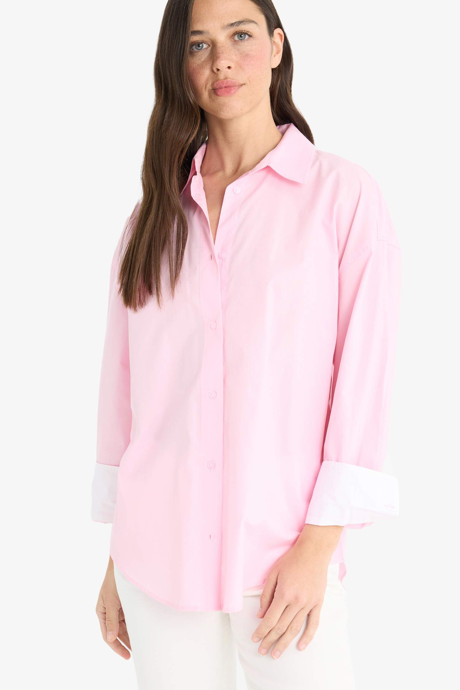 Chemise oversize en popeline à manches longues