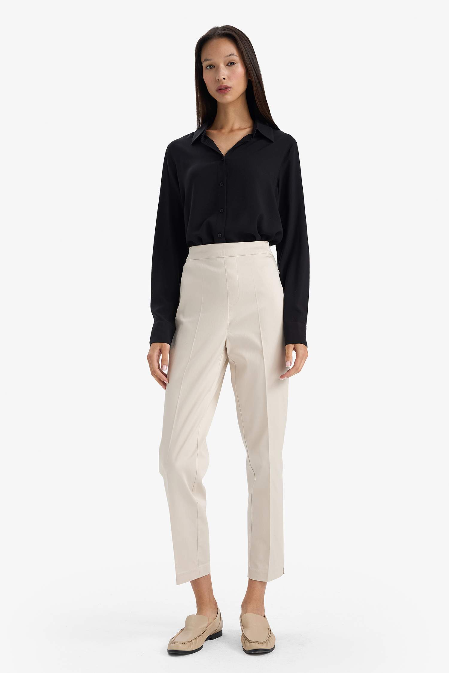 قميص كم طويل قصة عادية بياقة قميص