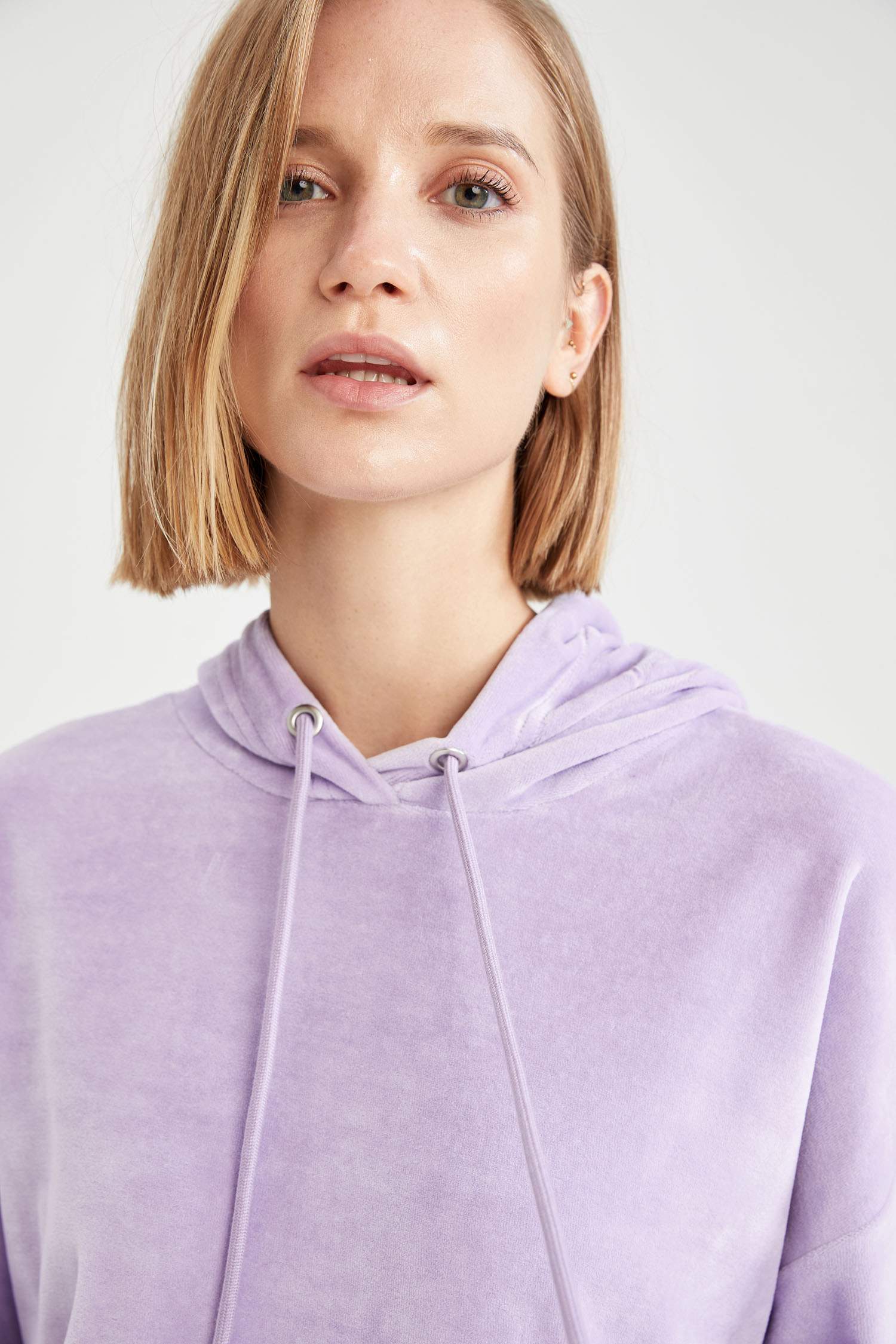 Purple WOMAN Regular Fit Long Sleeve Hoodie with Kangaroo Pockets