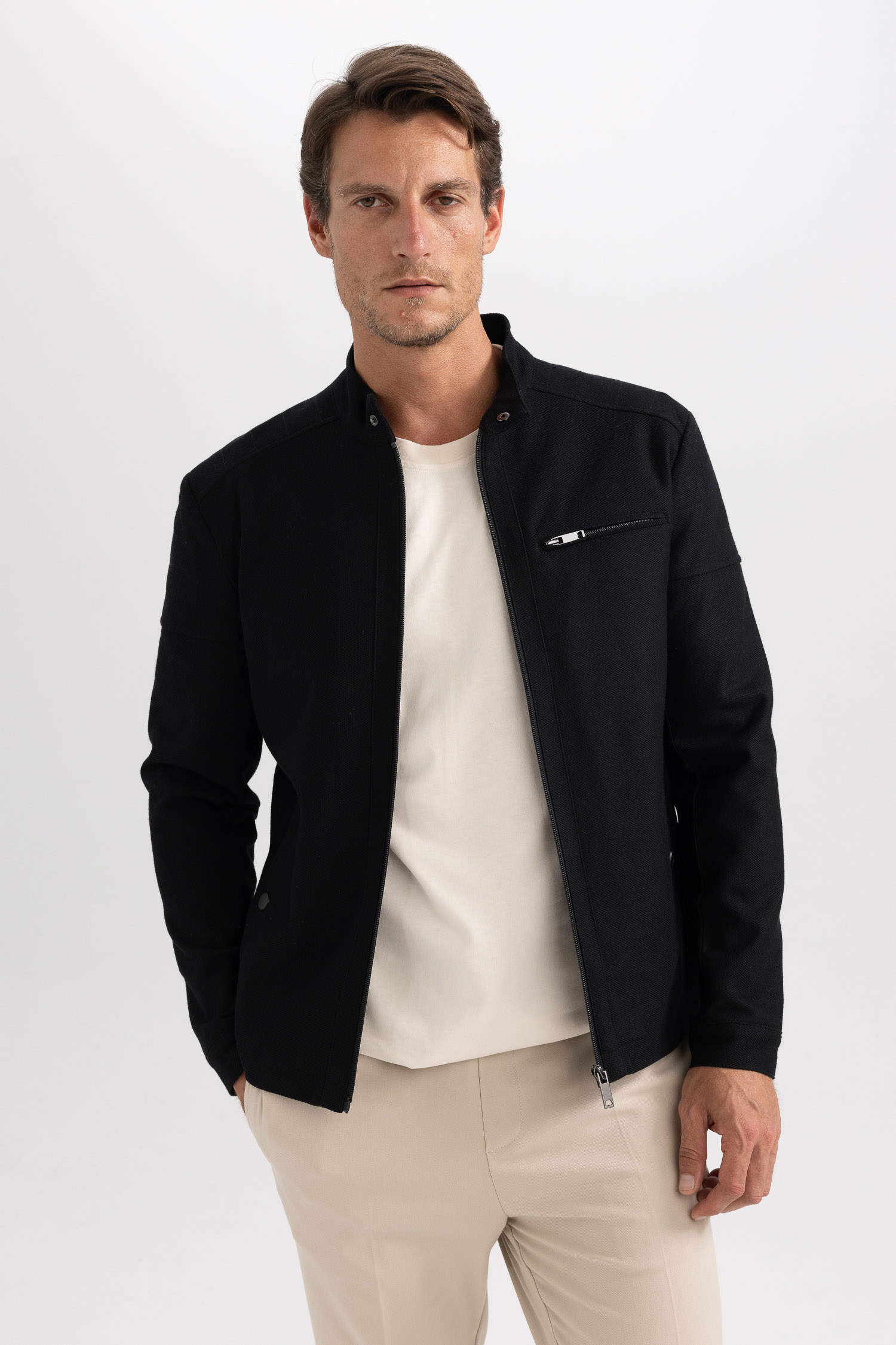 Black MEN Slim Fit Coat 2787603 | DeFacto