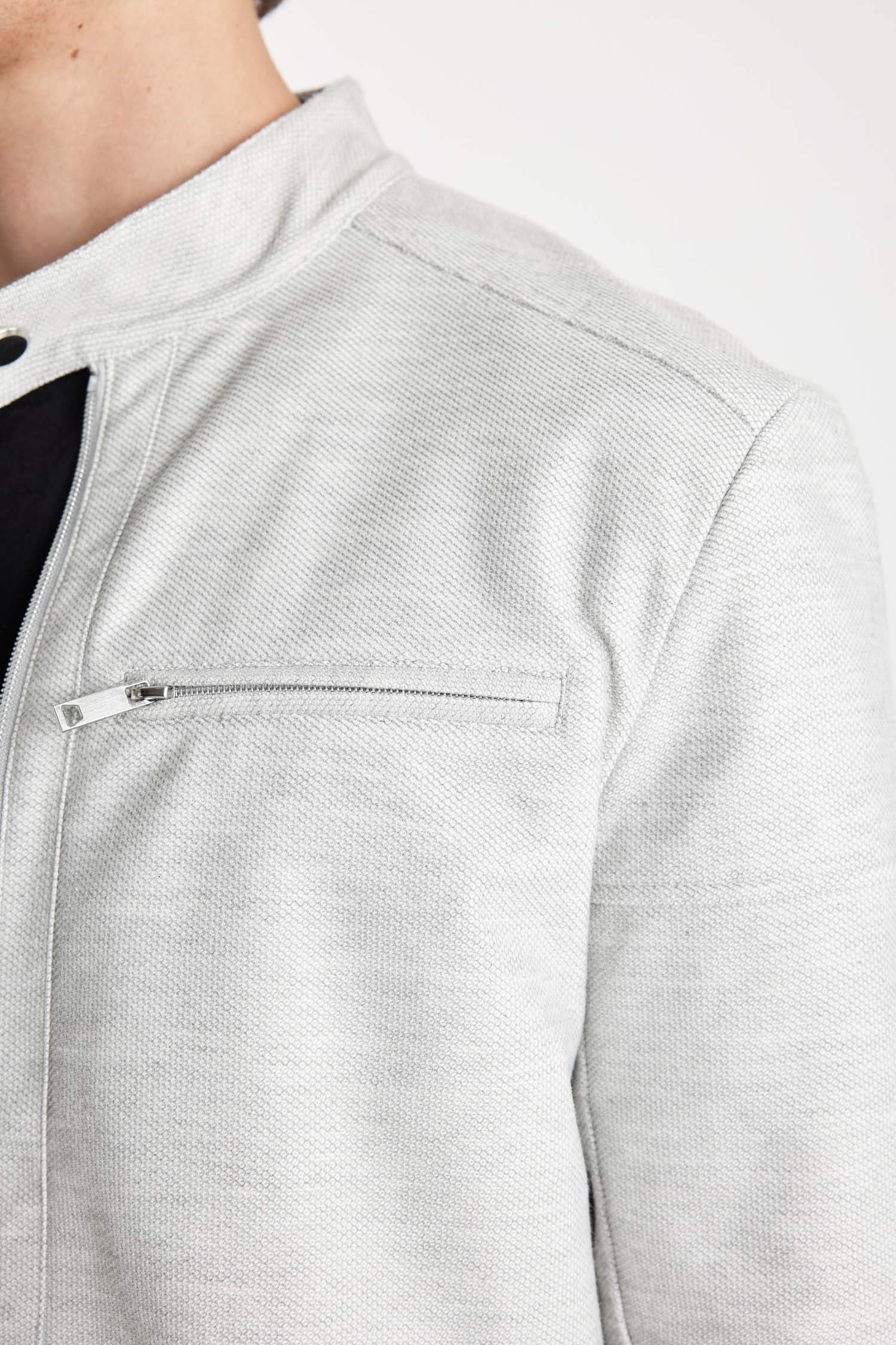 Slim Fit Dar Kesim Dik Yaka Astarlı Fermuarlı Cepli Mevsimlik Baharlık Ceket Mont