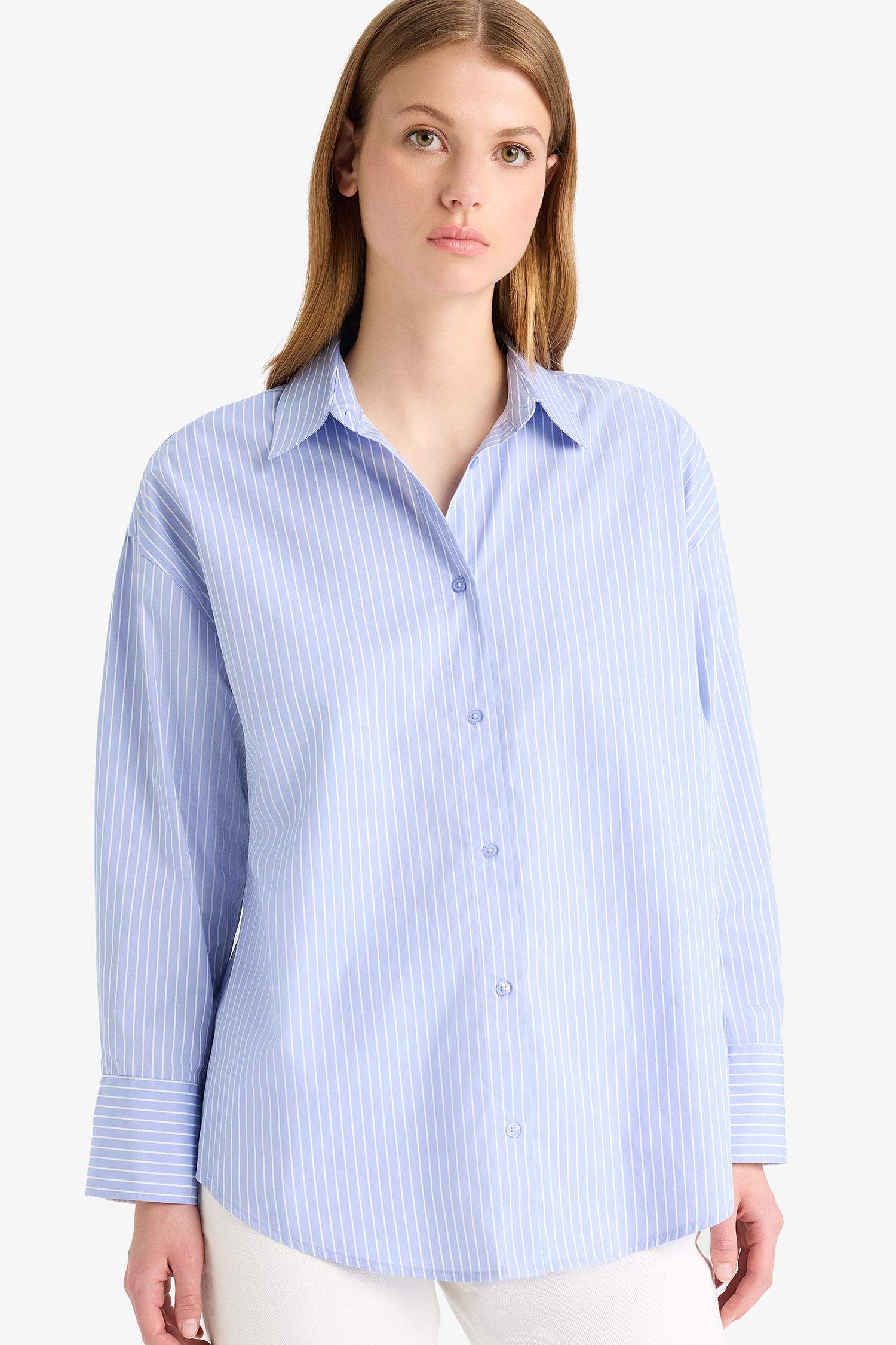 Oversize Fit Shirt Collar Poplin Long Sleeve Shirt