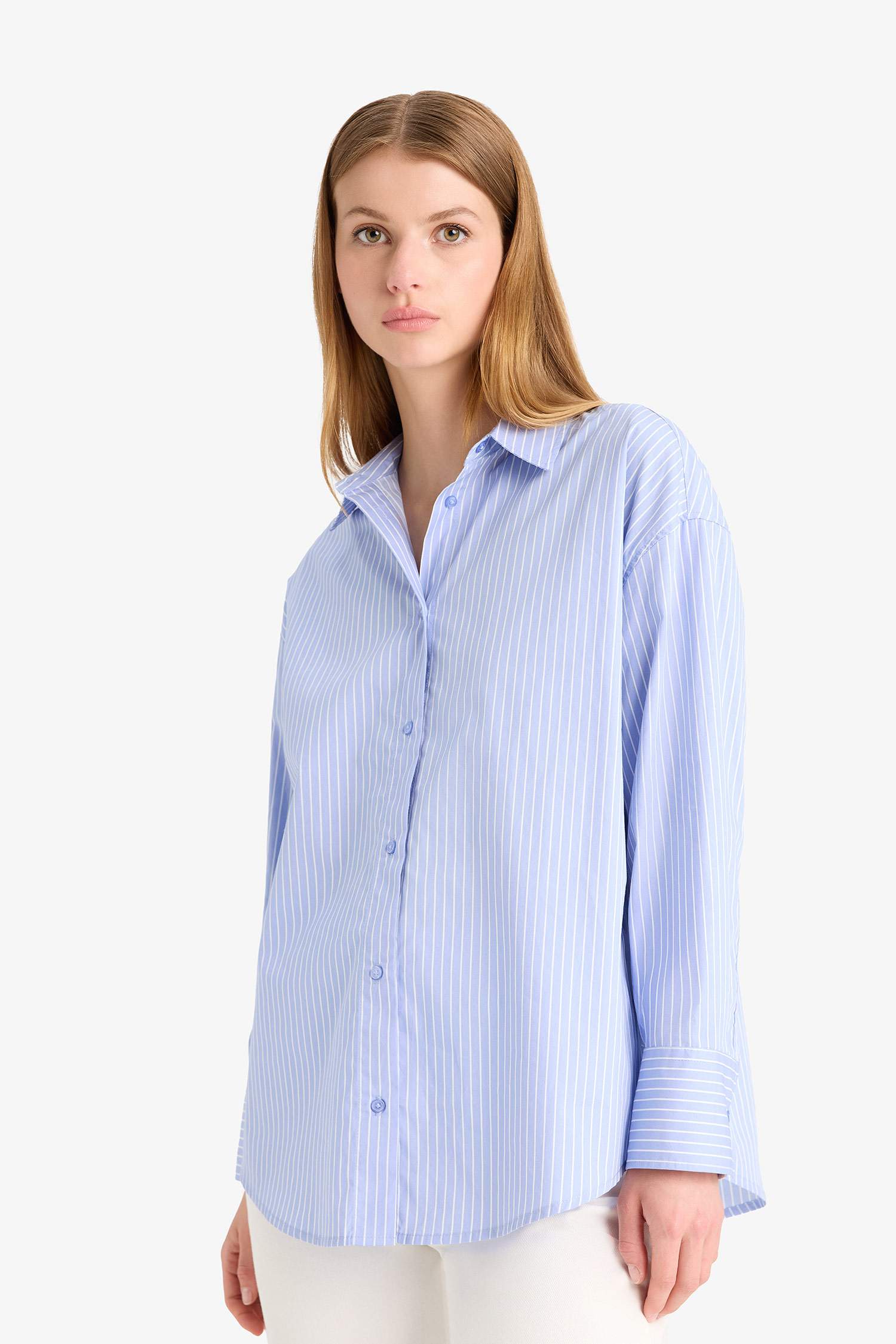 Oversize Fit Shirt Collar Poplin Long Sleeve Shirt
