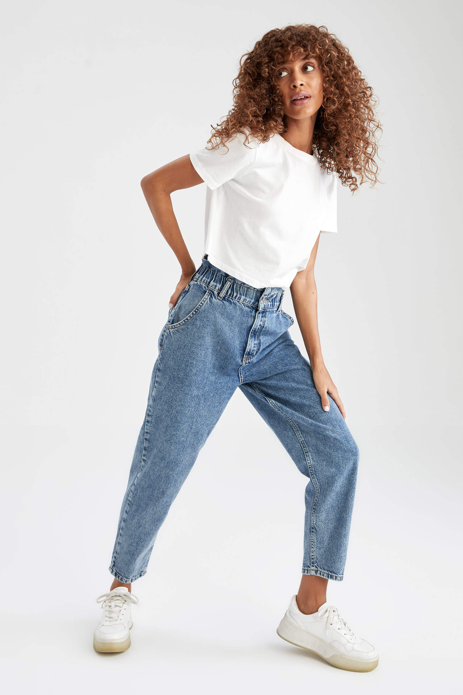 Blue WOMAN Paperbag Fit High Waist Jean Trousers 2296813 | DeFacto