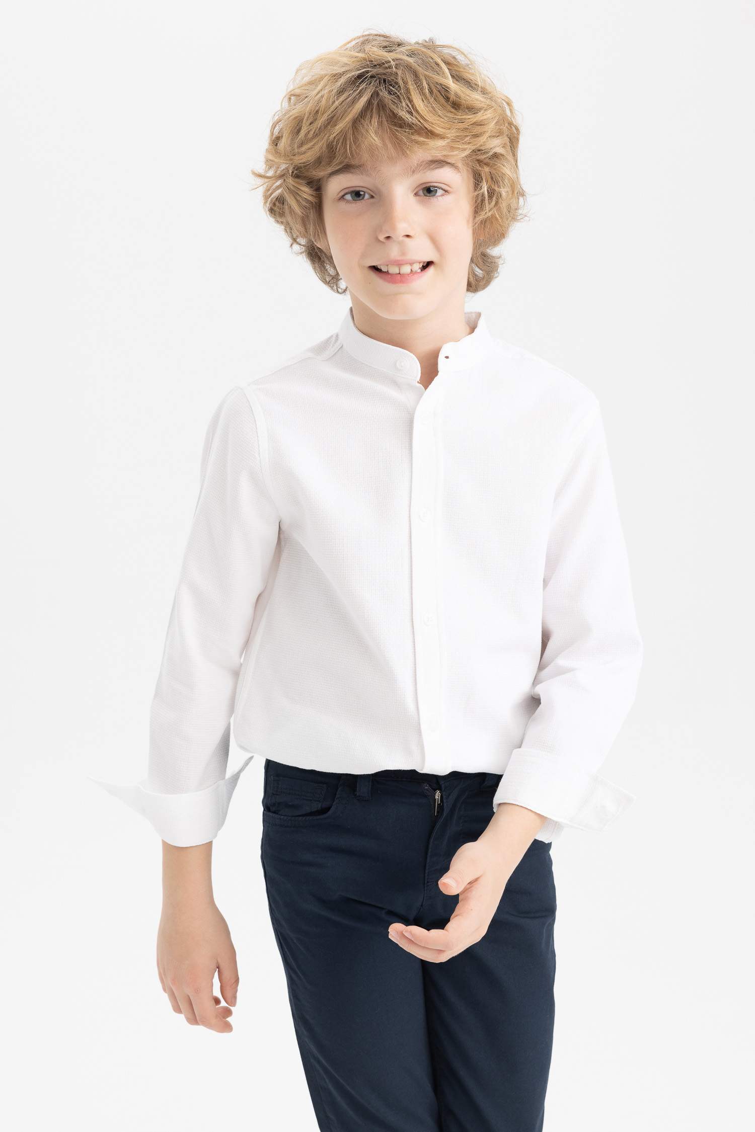 White BOYS & TEENS Boy Regular Fit Long Sleeve Shirt 2400627 | DeFacto