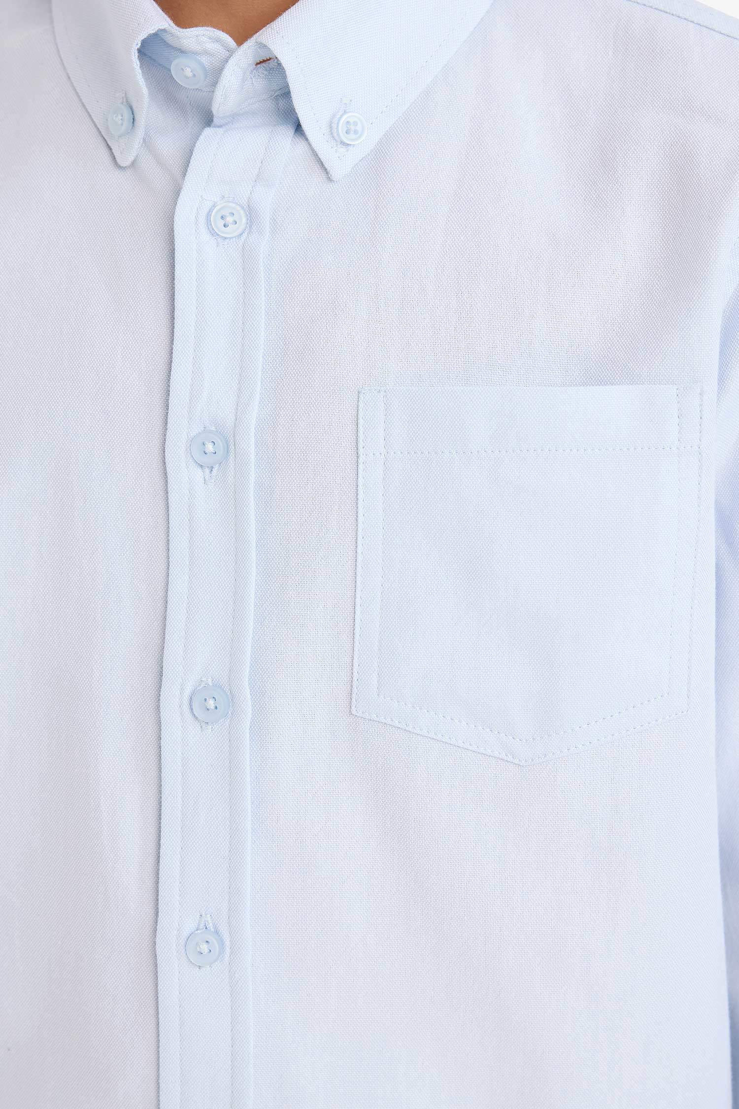 Erkek Çocuk Polo Yaka Oxford Uzun Kollu Basic Düz Gömlek