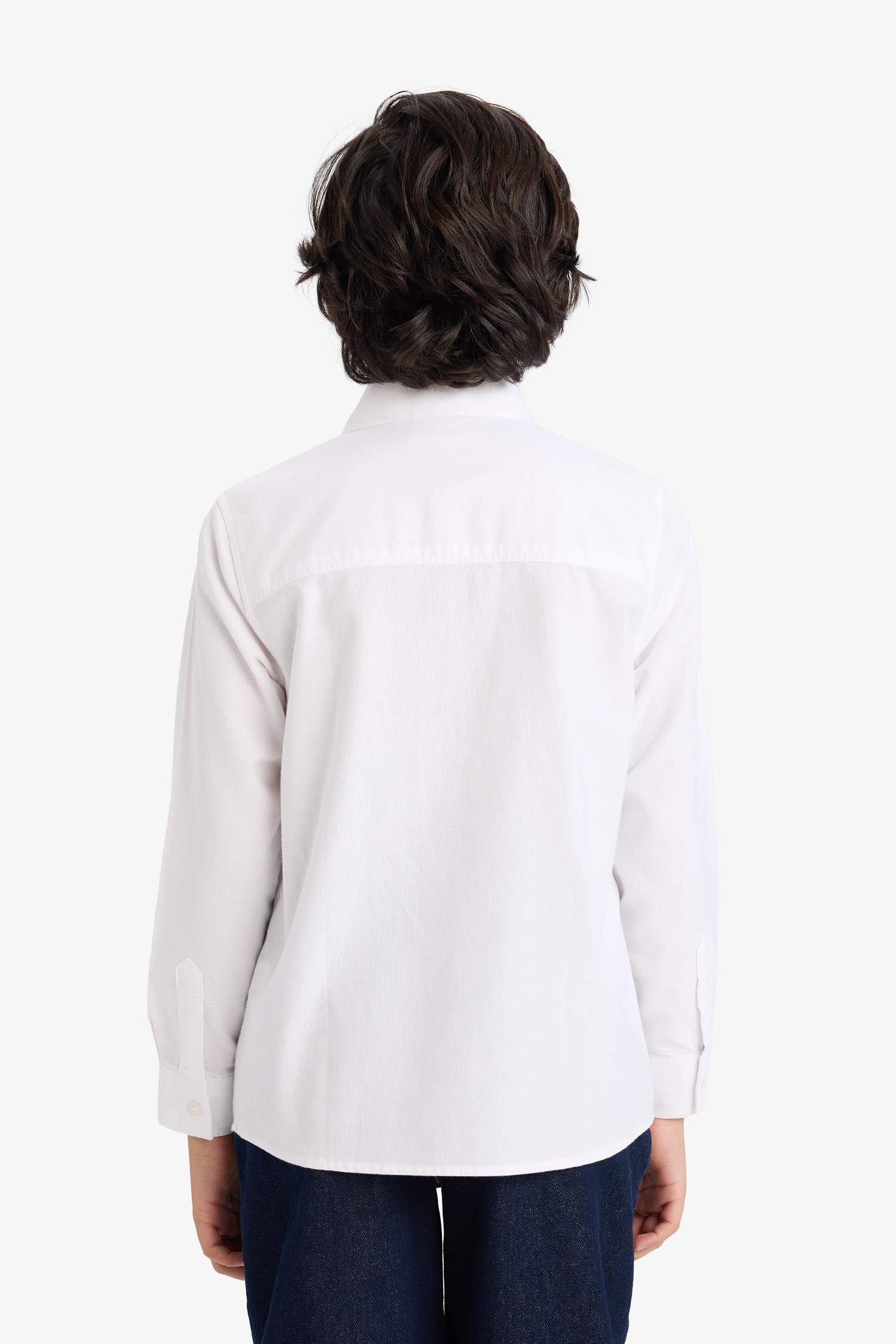 Erkek Çocuk Polo Yaka Oxford Uzun Kollu Basic Düz Gömlek