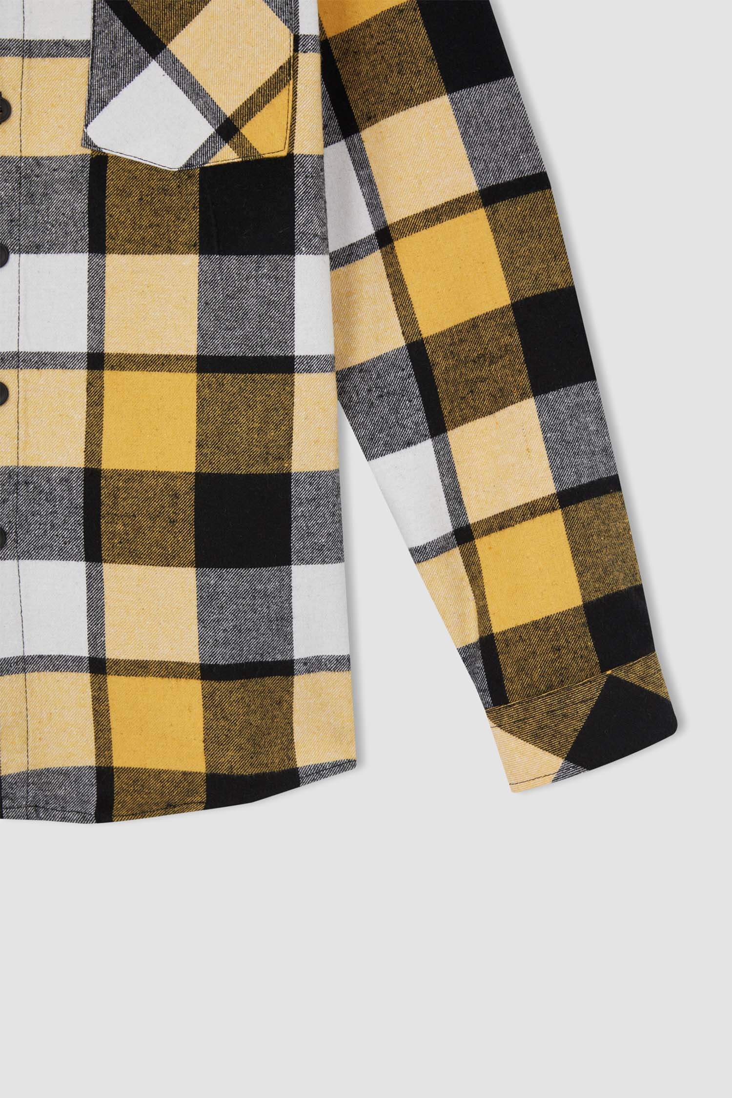 قميص كم طويل فلانيل قصة عادية بياقة بولو