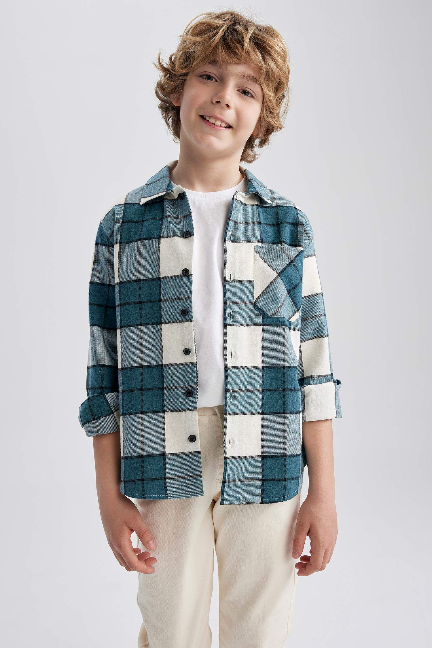 Green Boys & Teens Boys Oversize Fit Checkered Long Sleeve Flannel ...