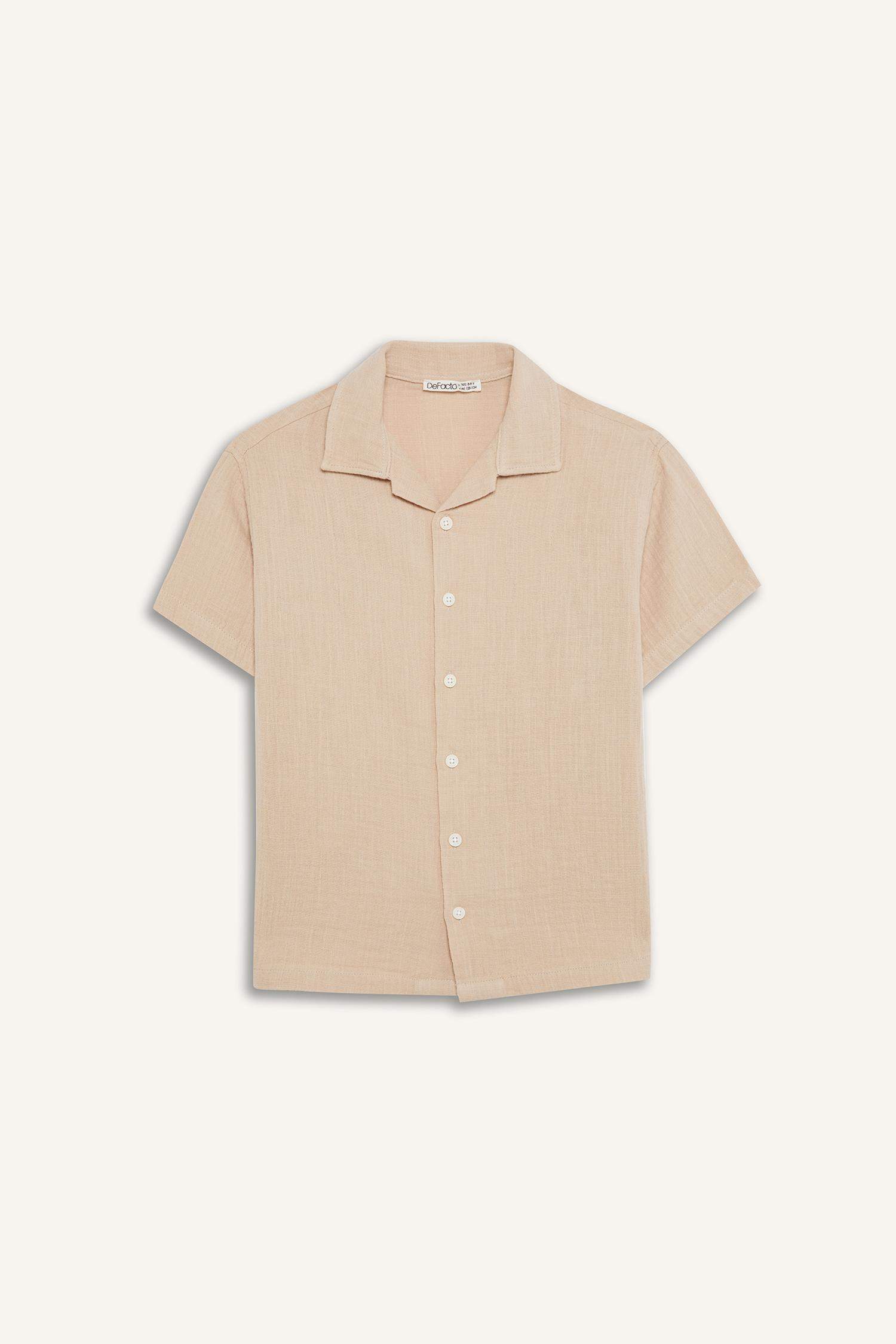 Erkek Çocuk Oversize Geniş Kalıp Polo Yaka Müslin Kısa Kollu Gömlek