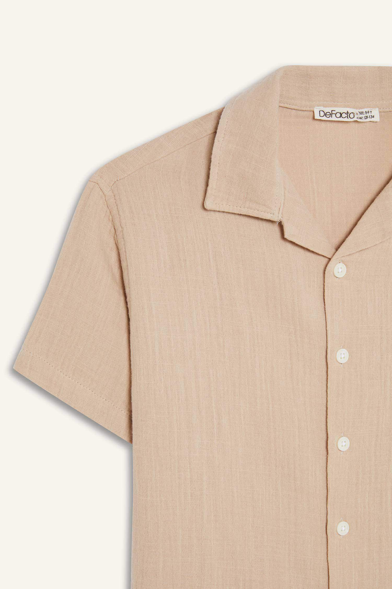 Erkek Çocuk Oversize Geniş Kalıp Polo Yaka Müslin Kısa Kollu Gömlek