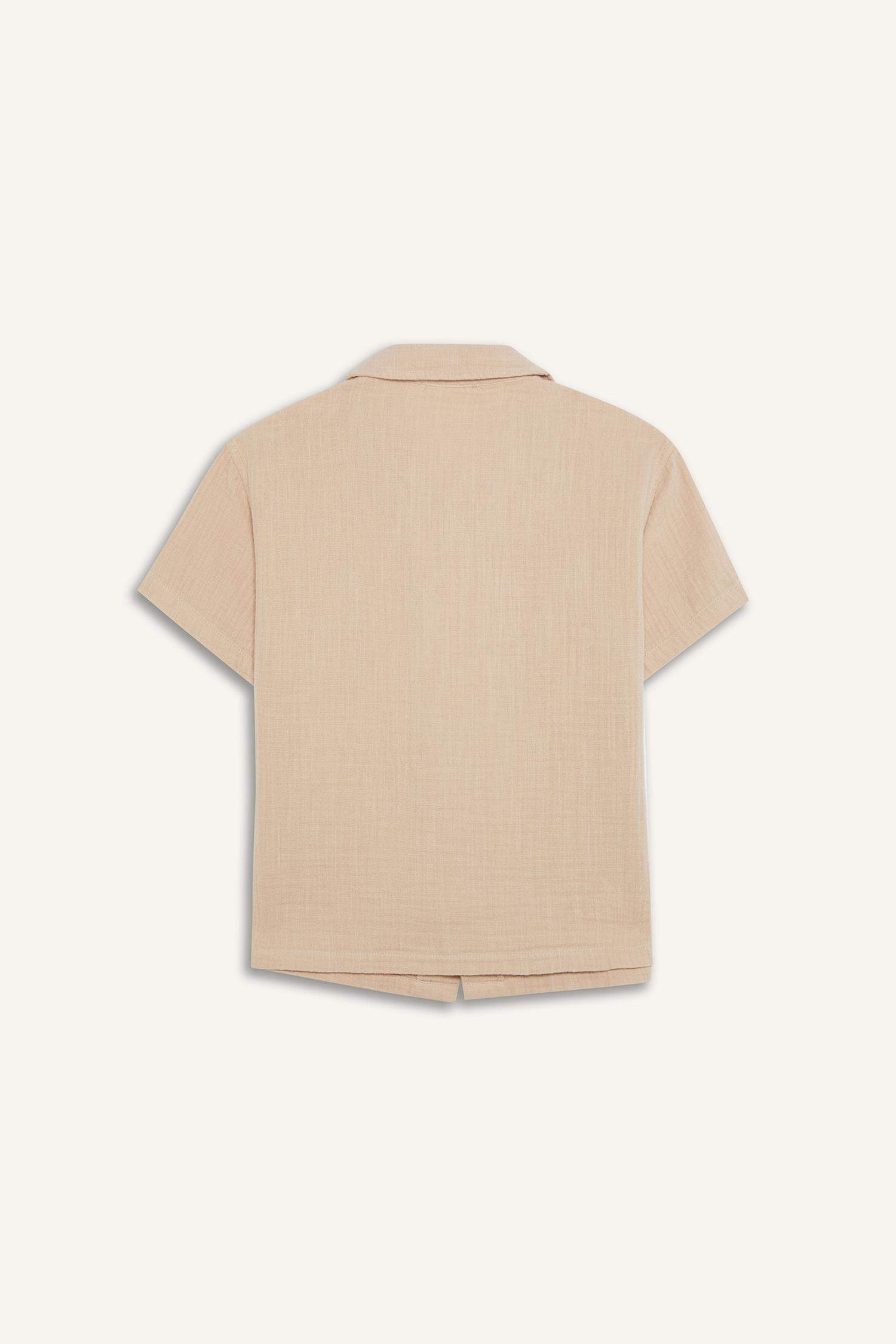 Erkek Çocuk Oversize Geniş Kalıp Polo Yaka Müslin Kısa Kollu Gömlek