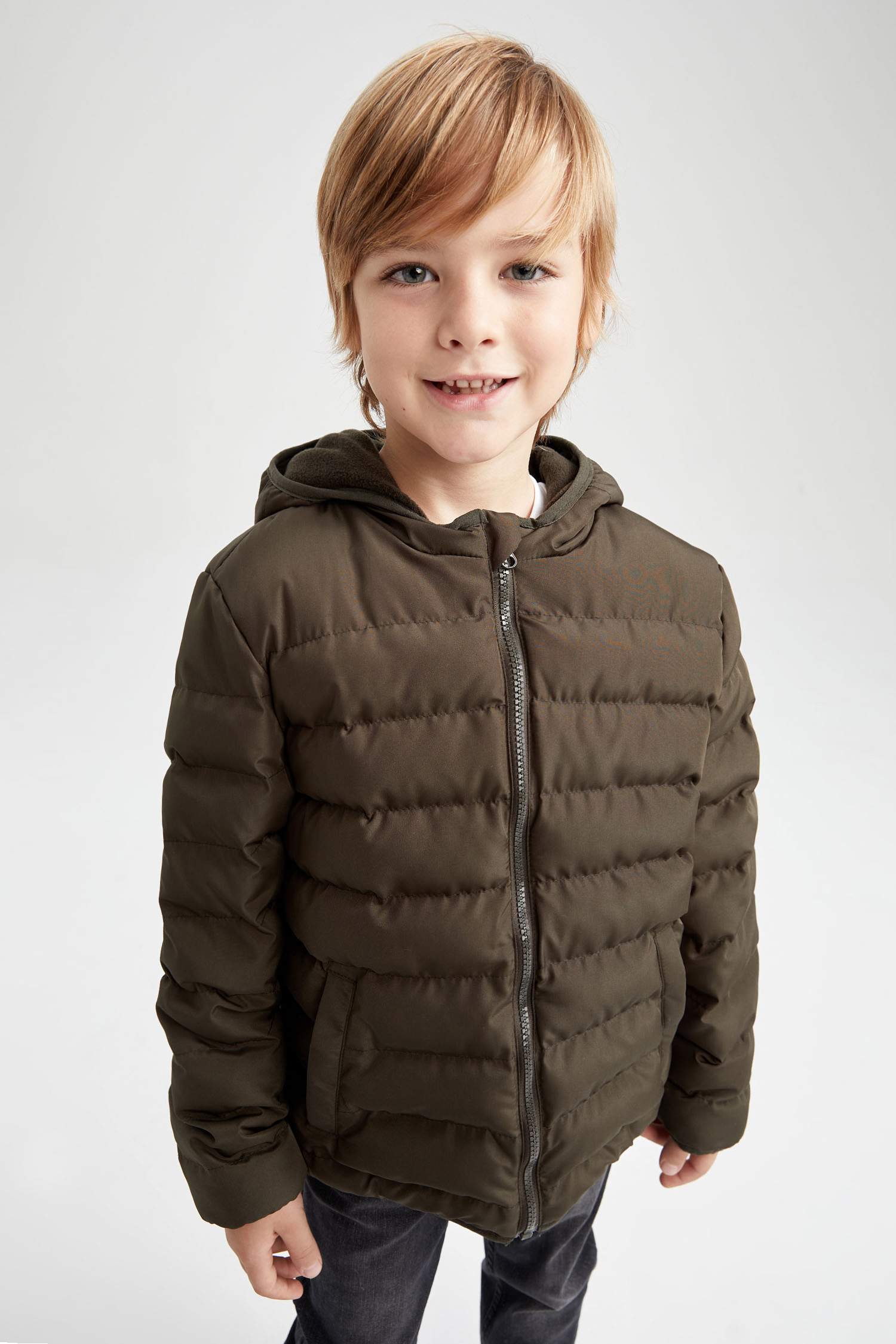 Khaki BOYS & TEENS Boy Hooded Fleece Lined Puffer Jacket 2486043 | DeFacto