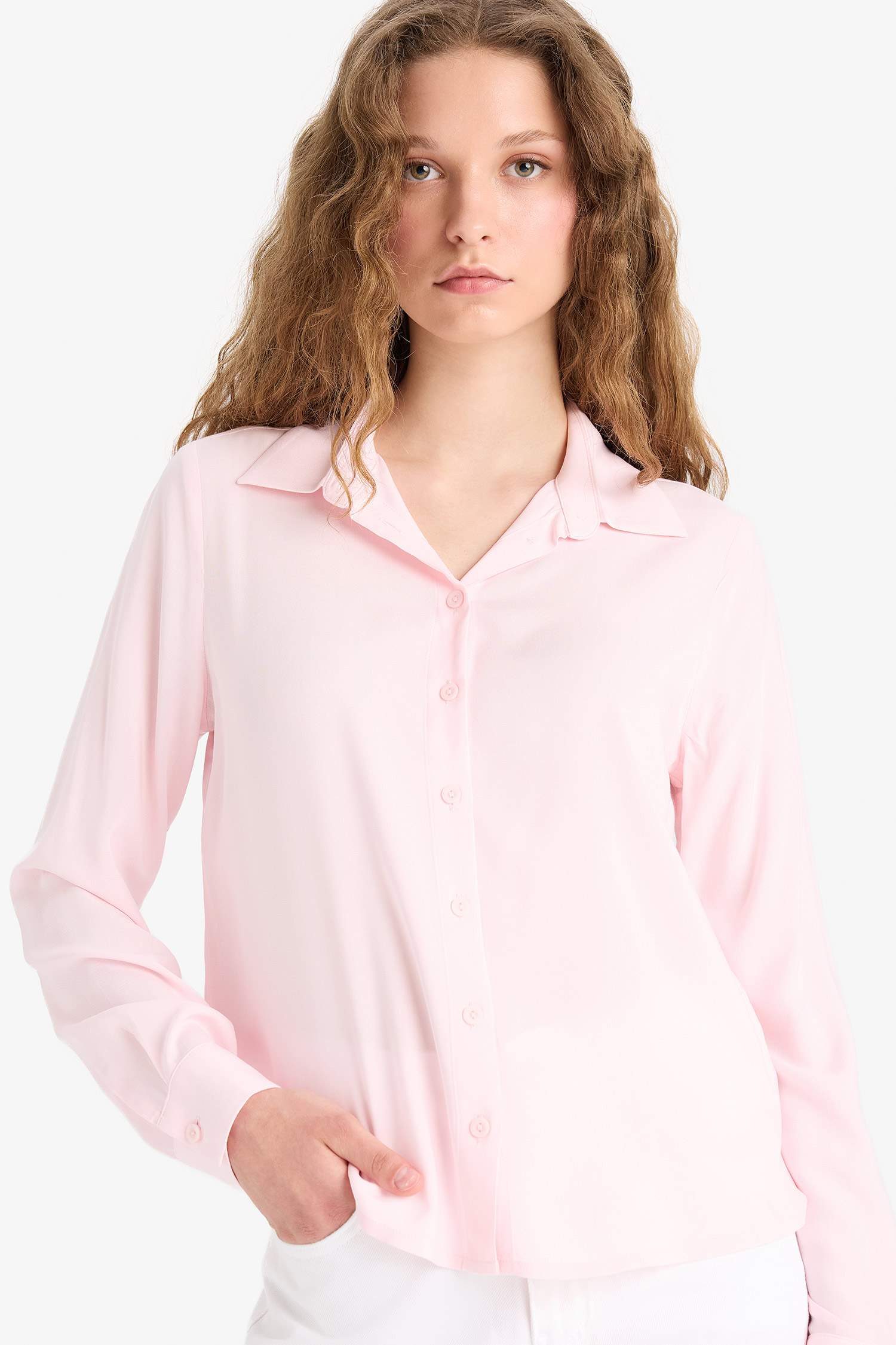 قميص كم طويل قصة عادية بياقة قميص