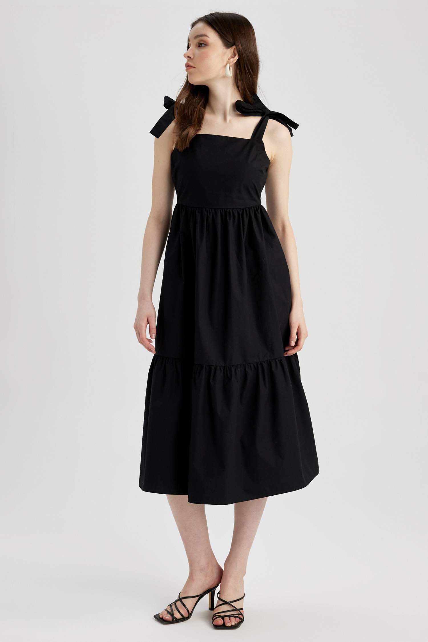 Square Collar Poplin Midi Dress