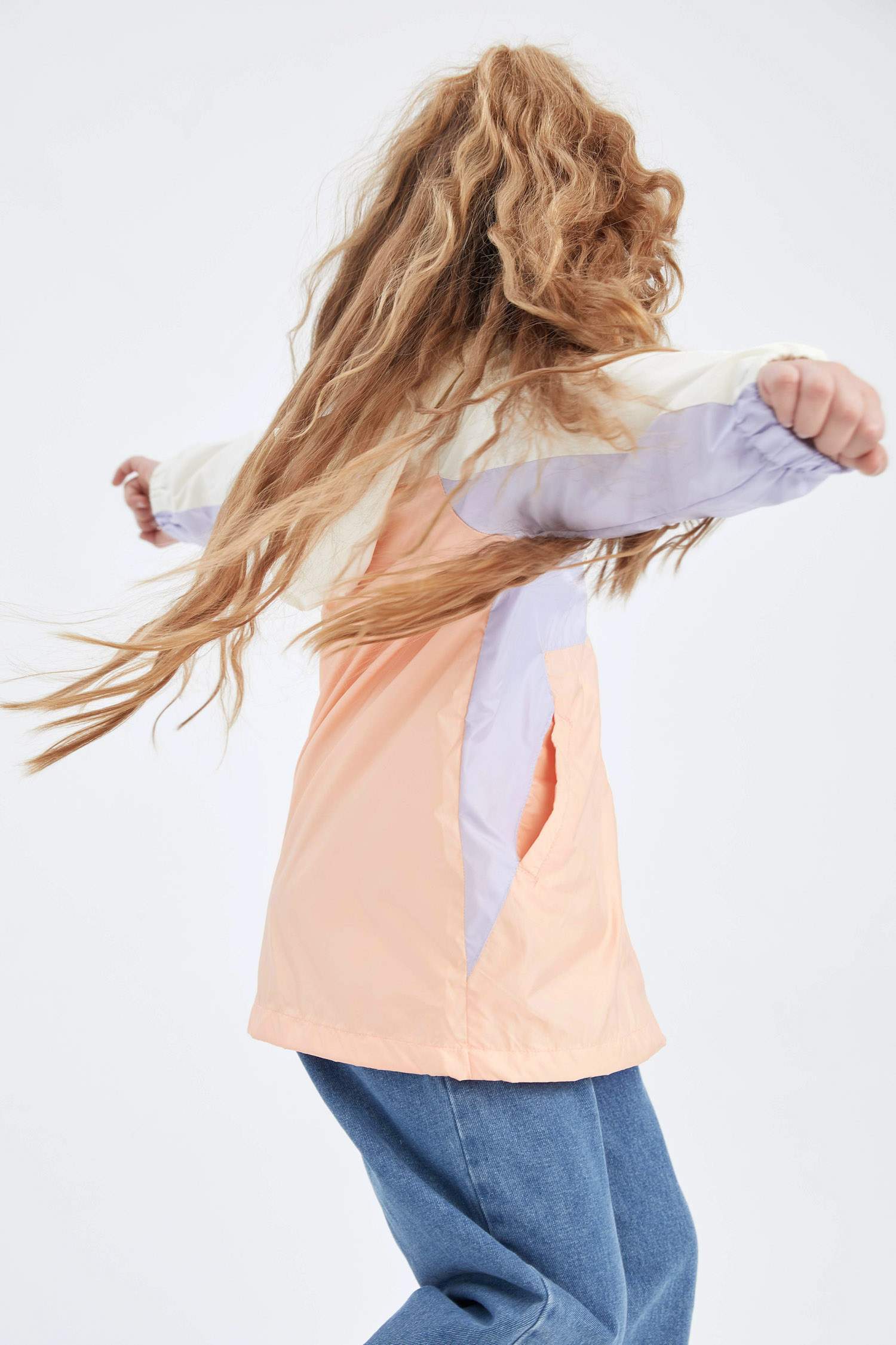 Girl Relax Fit Colour Block Hooded Raincoat