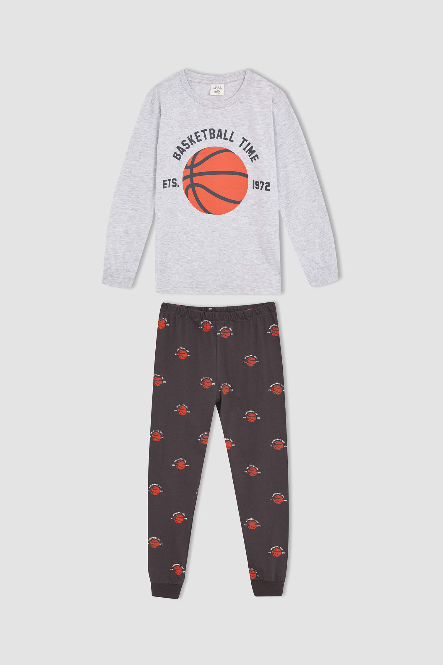 Defacto Erkek Çocuk Bisiklet Yaka Basket Topu Baskılı Uzun Kollu Pijama Takım. 1