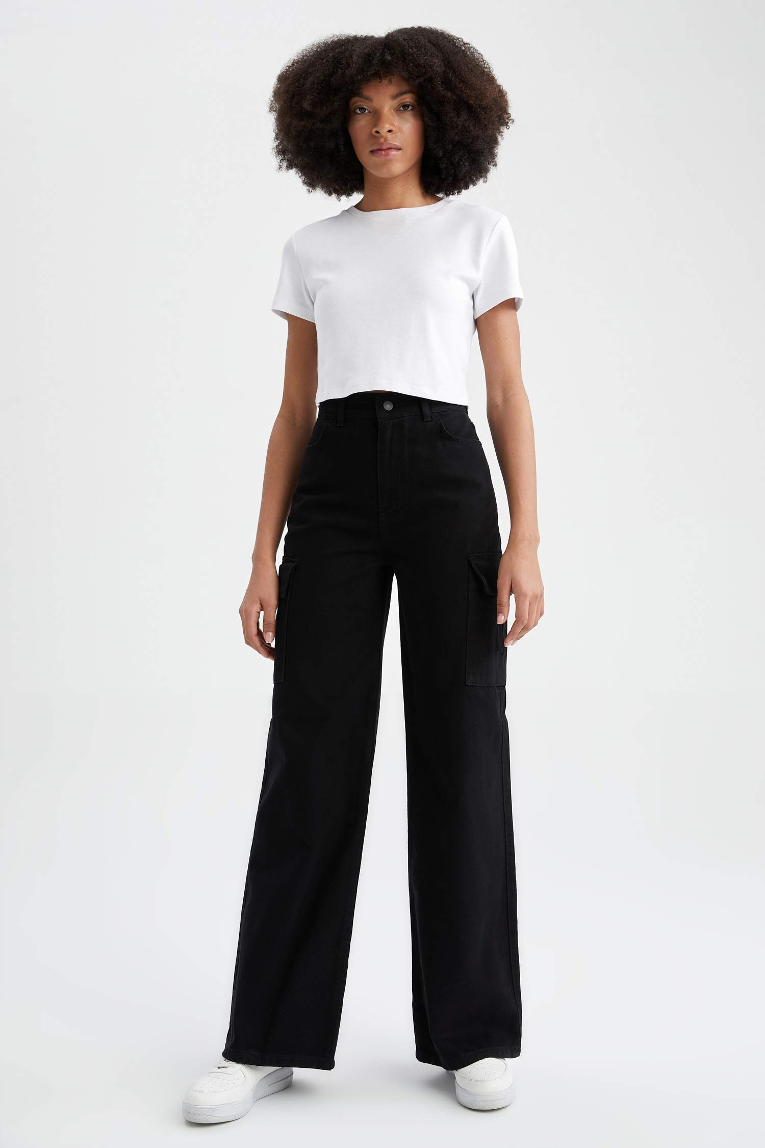 wide leg twill cargo trousers