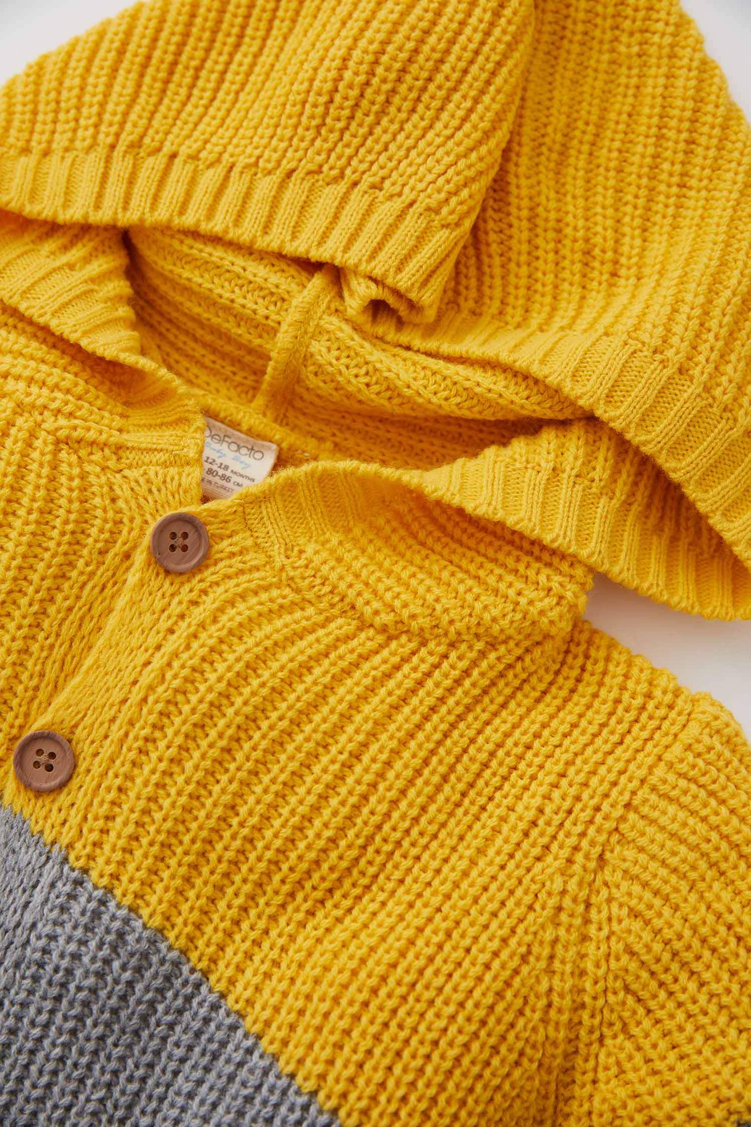 Yellow BABY BOY Baby Boy Regular Fit Color Block Hooded Knitwear