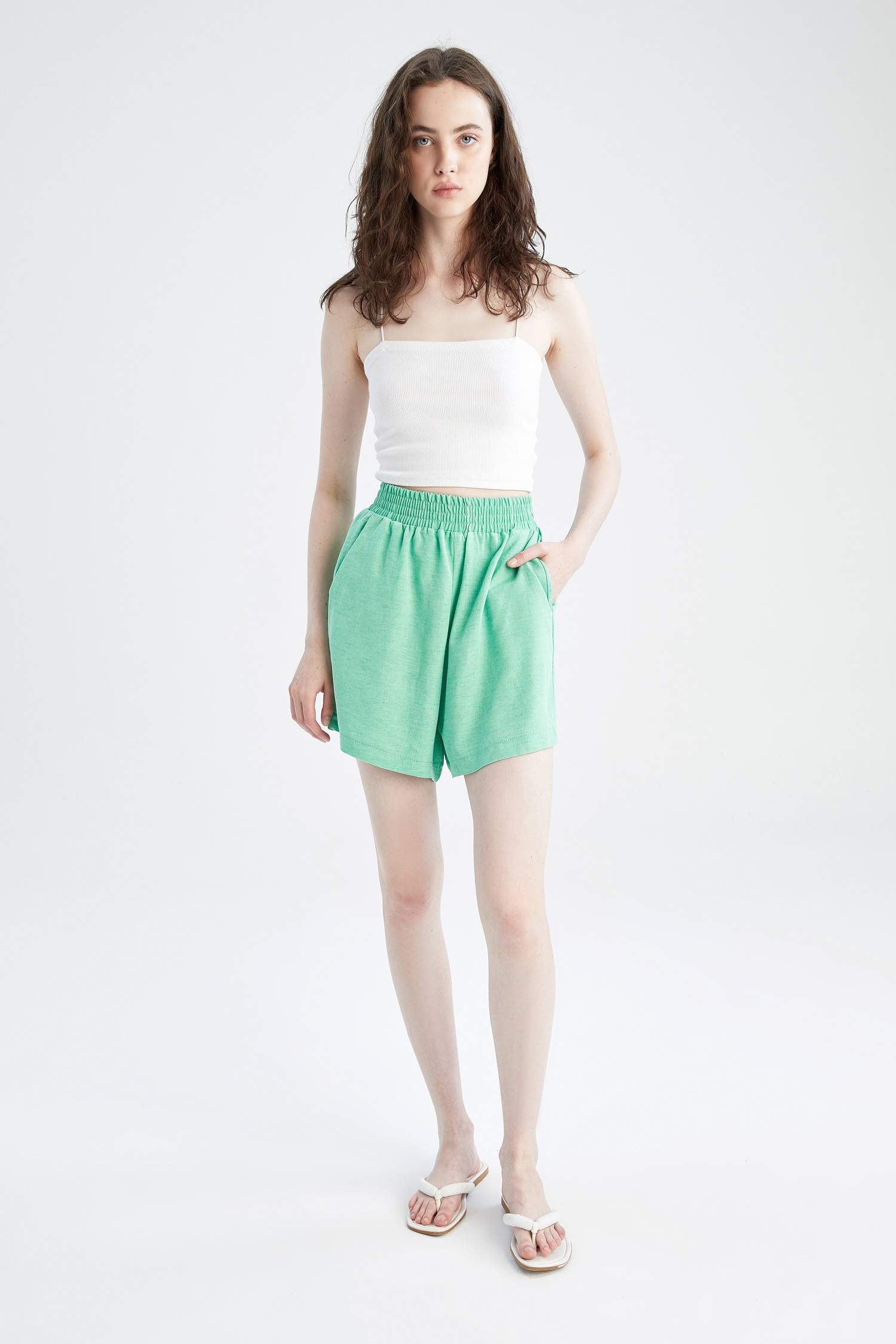 Relax Fit Linen Blended Normal Waist Shorts