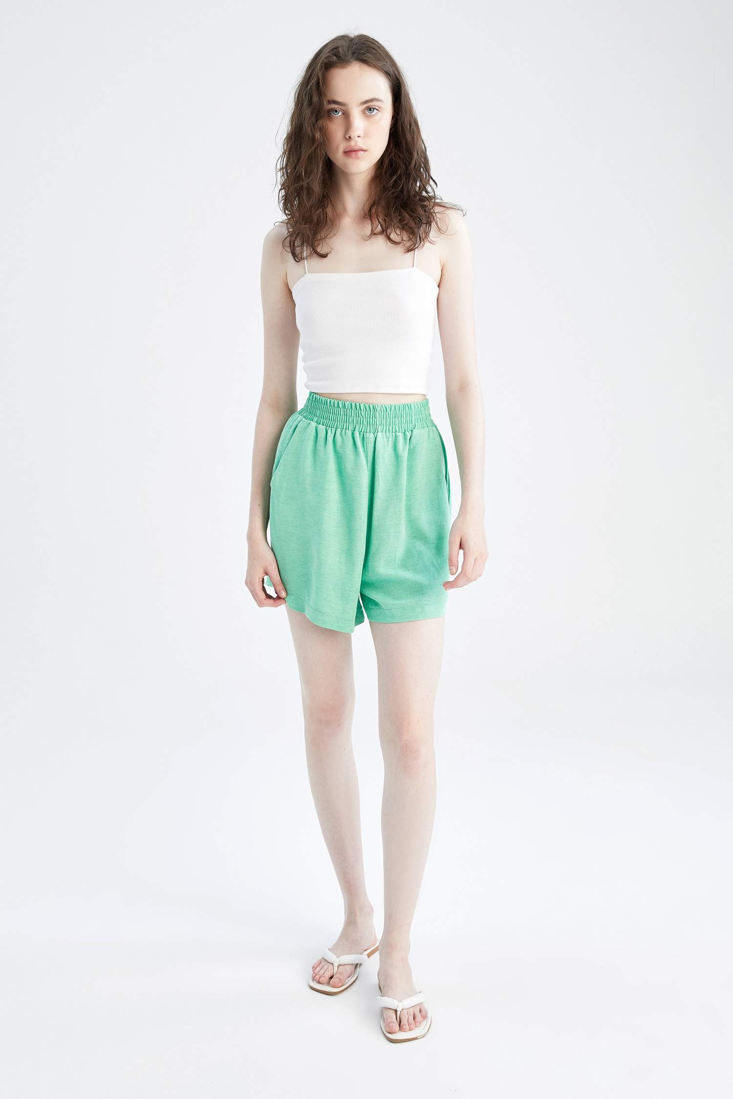 Relax Fit Linen Blended Normal Waist Shorts