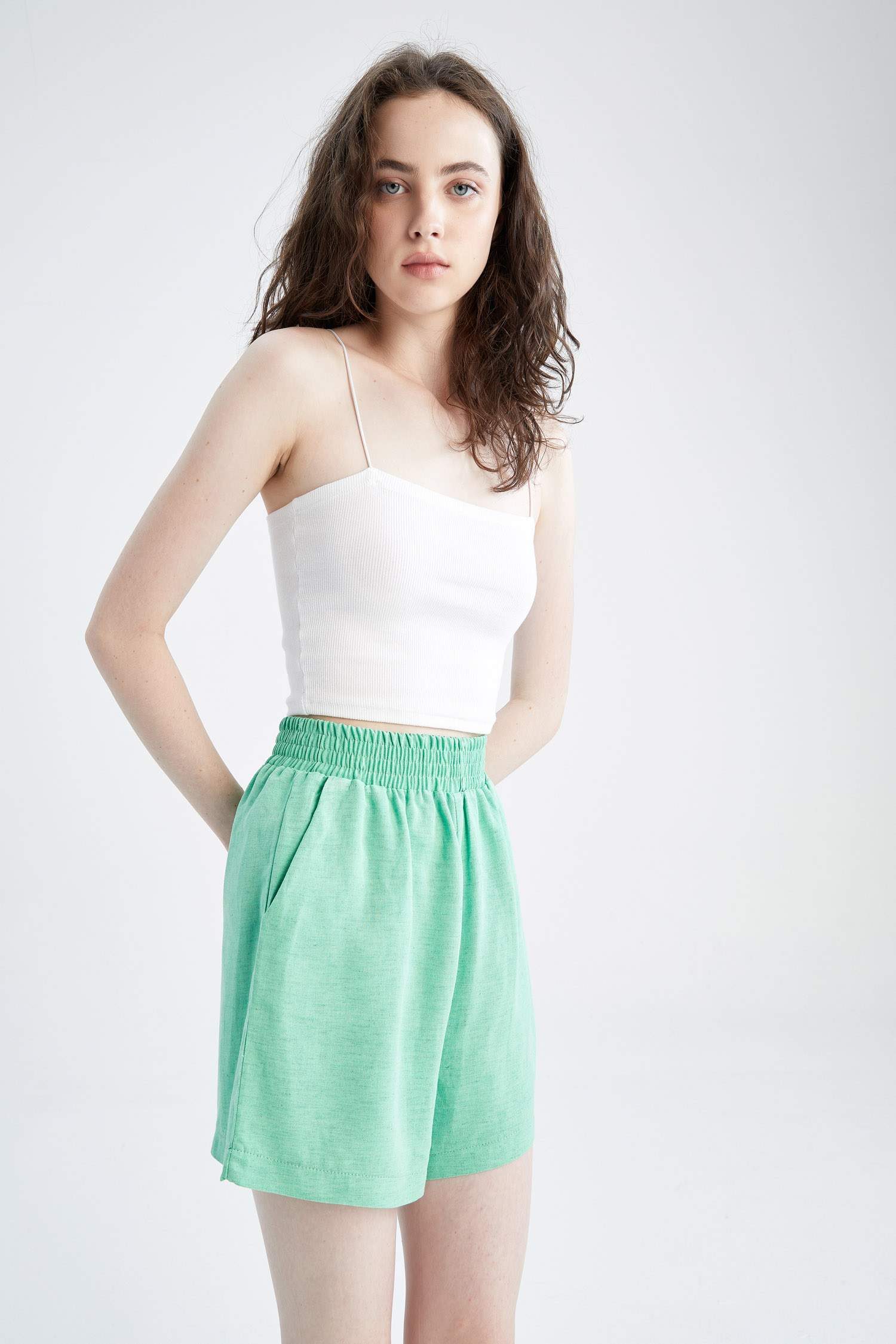 Relax Fit Linen Blended Normal Waist Shorts