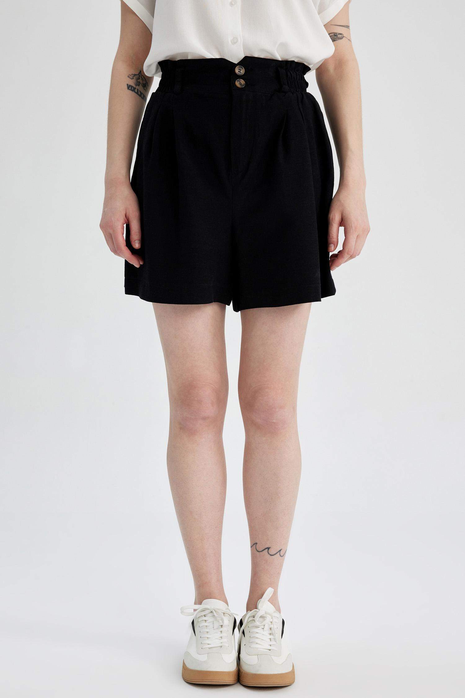 Relax Fit Paperbag Waist Linen Blend Shorts