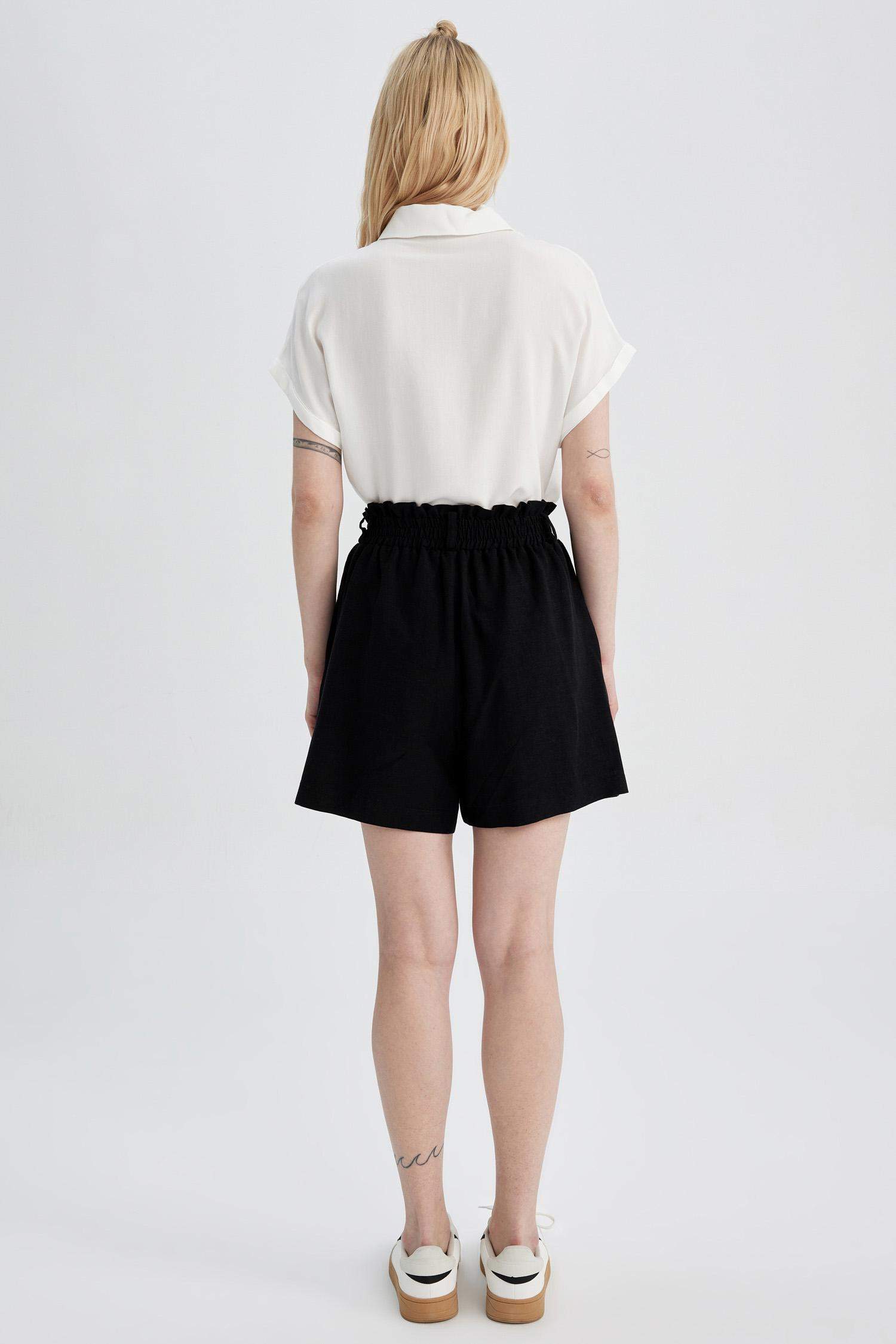 Relax Fit Paperbag Waist Linen Blend Shorts