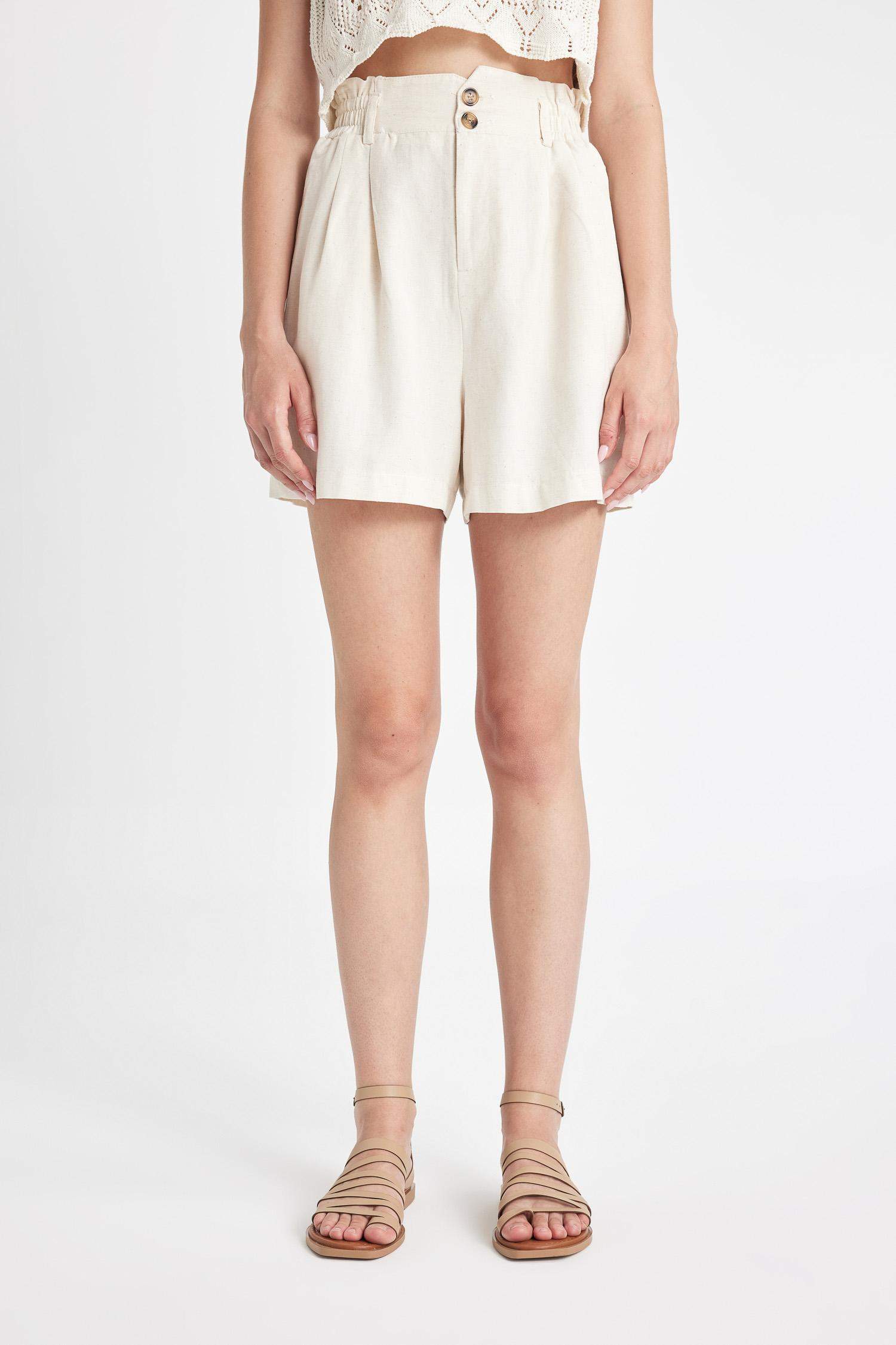 Relax Fit Linen Blended Paperbag Waist Shorts