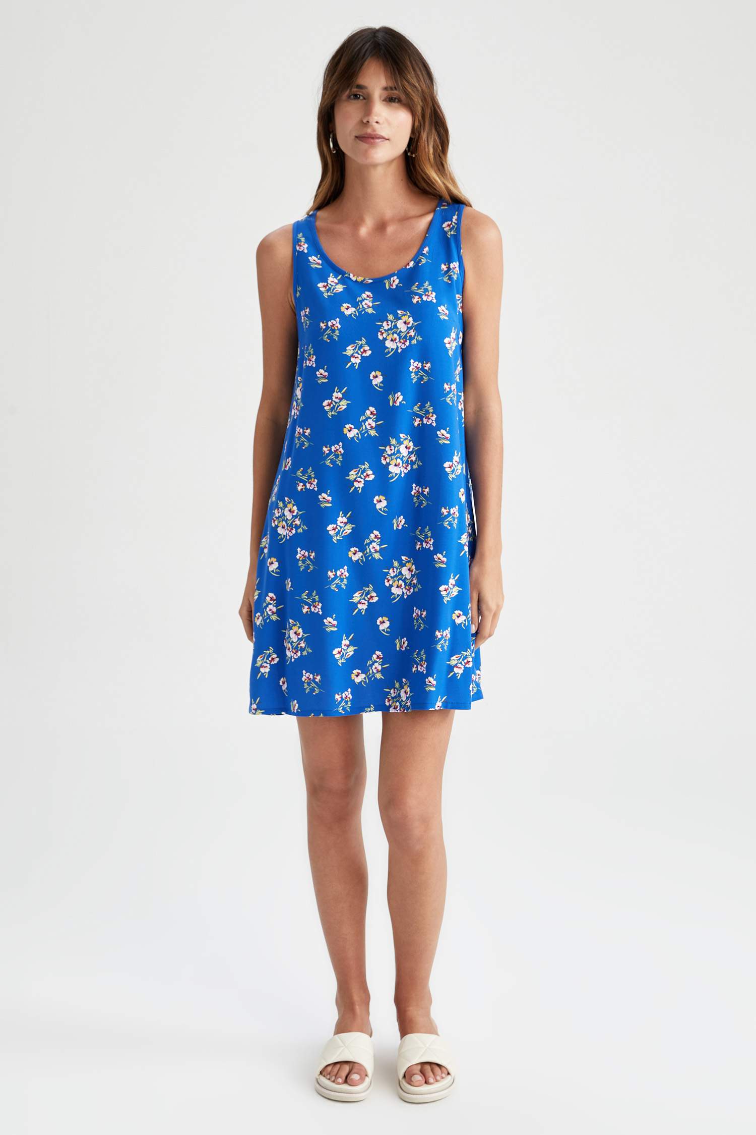 Blue Woman Strappy Floral Print Mini Dress 2342305 Defacto