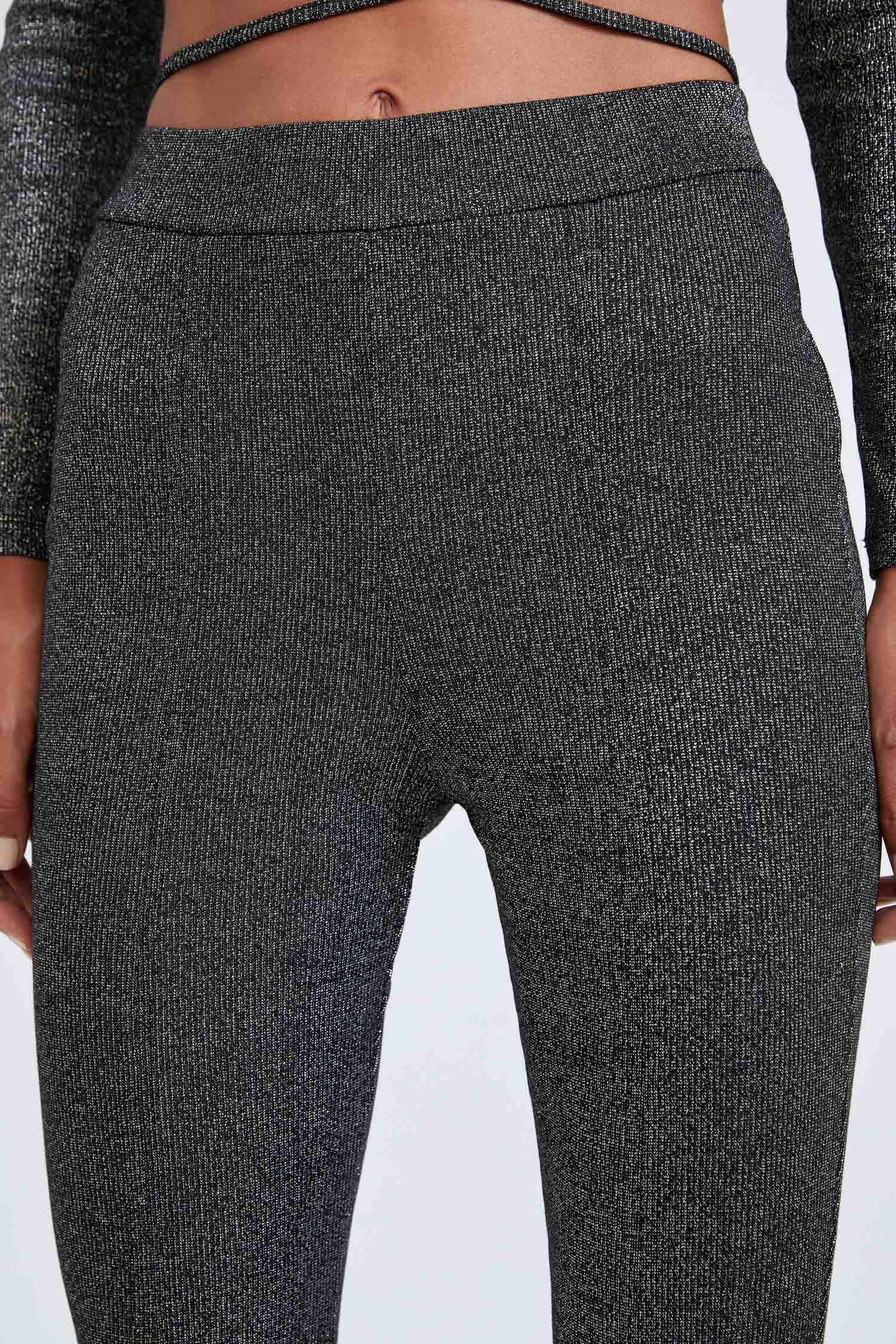 Slim Fit Slit Detailed Glittered Wide Leg Trousers